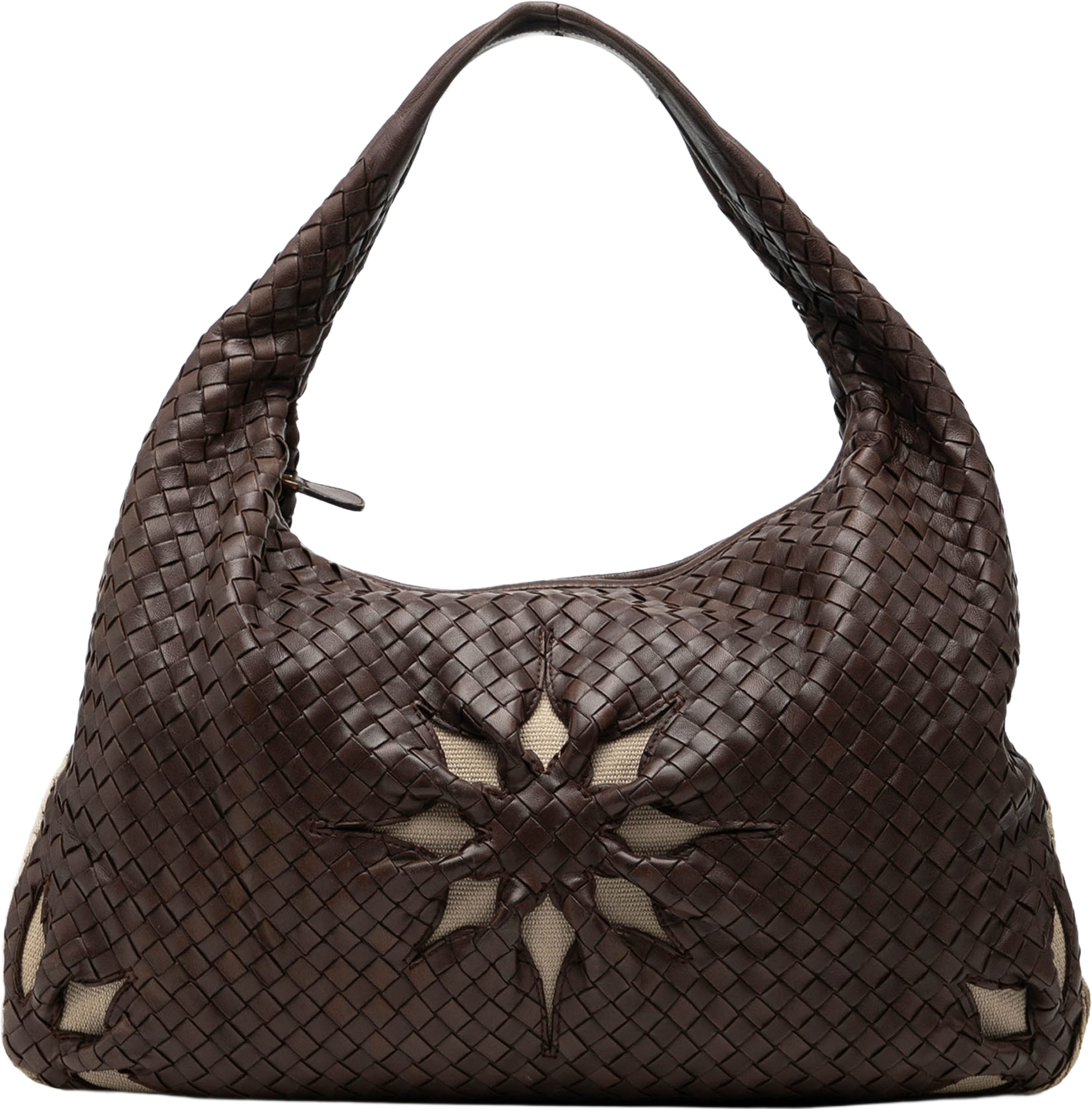 Bottega Veneta Large Nappa Intrecciato Floral Cutout Veneta Hobo, från Luxclusif, i färgen dark brown. Klicka för att öppna bilden i stort format