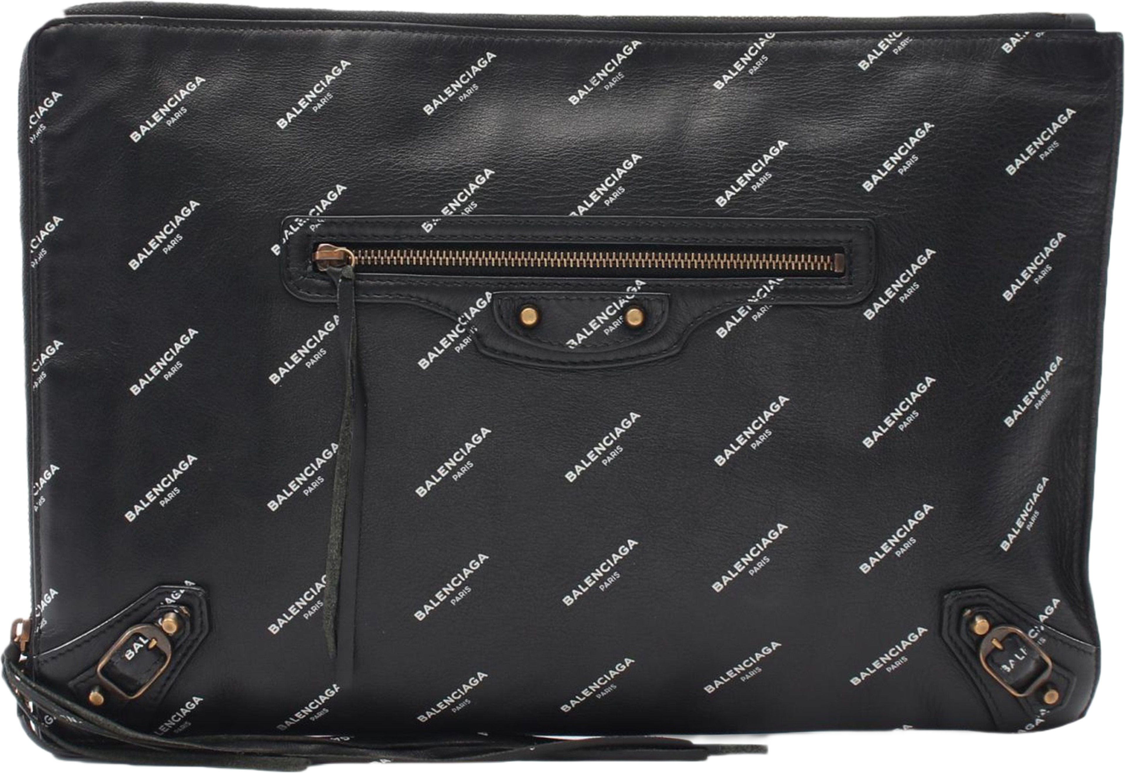 Balenciaga Lambskin Motocross Logo Print Classic Clutch, från Luxclusif, i färgen black. Klicka för att öppna bilden i stort format