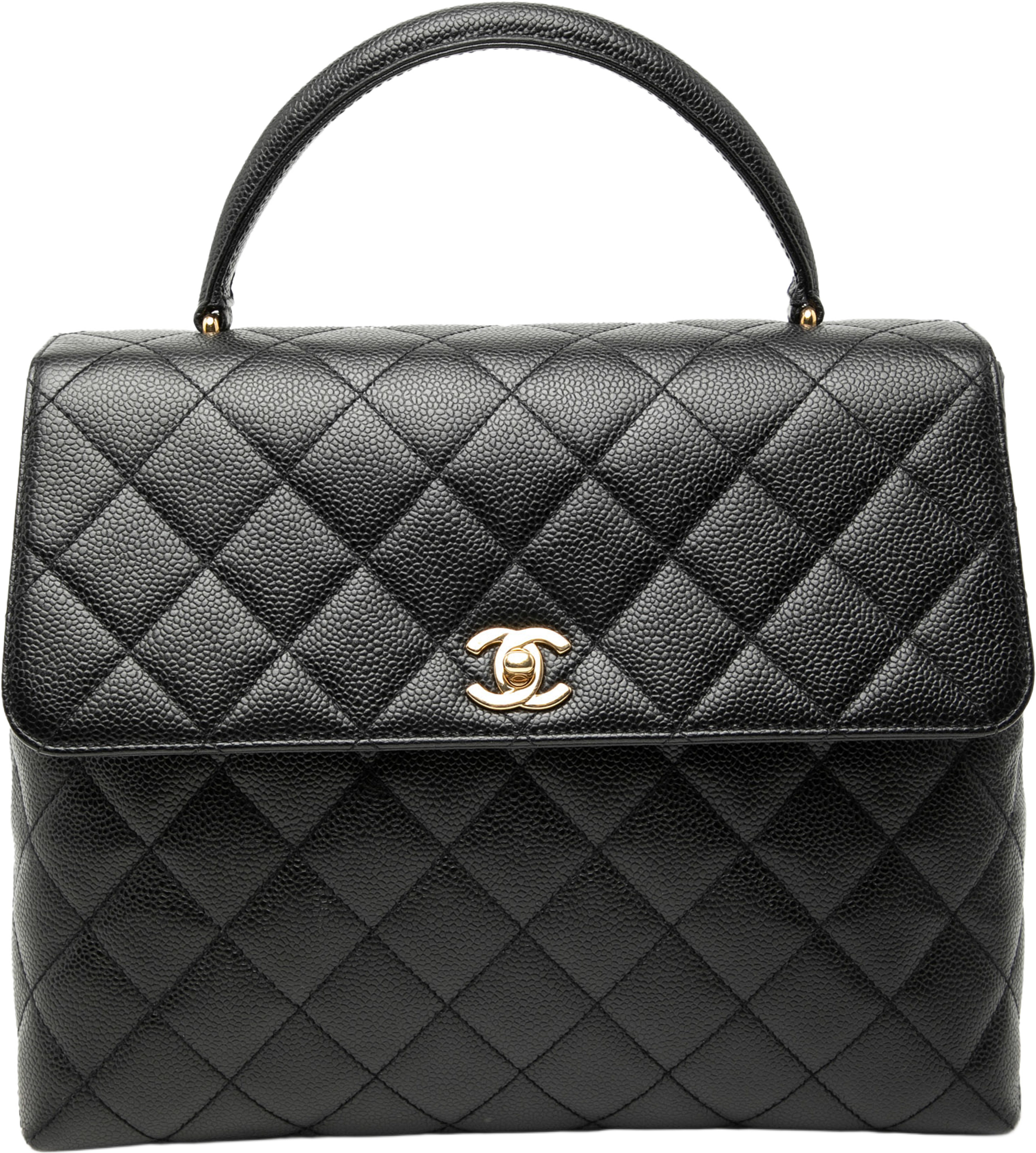 Chanel Cc Quilted Caviar Kelly Top Handle Bag, från Luxclusif, i färgen black. Klicka för att öppna bilden i stort format