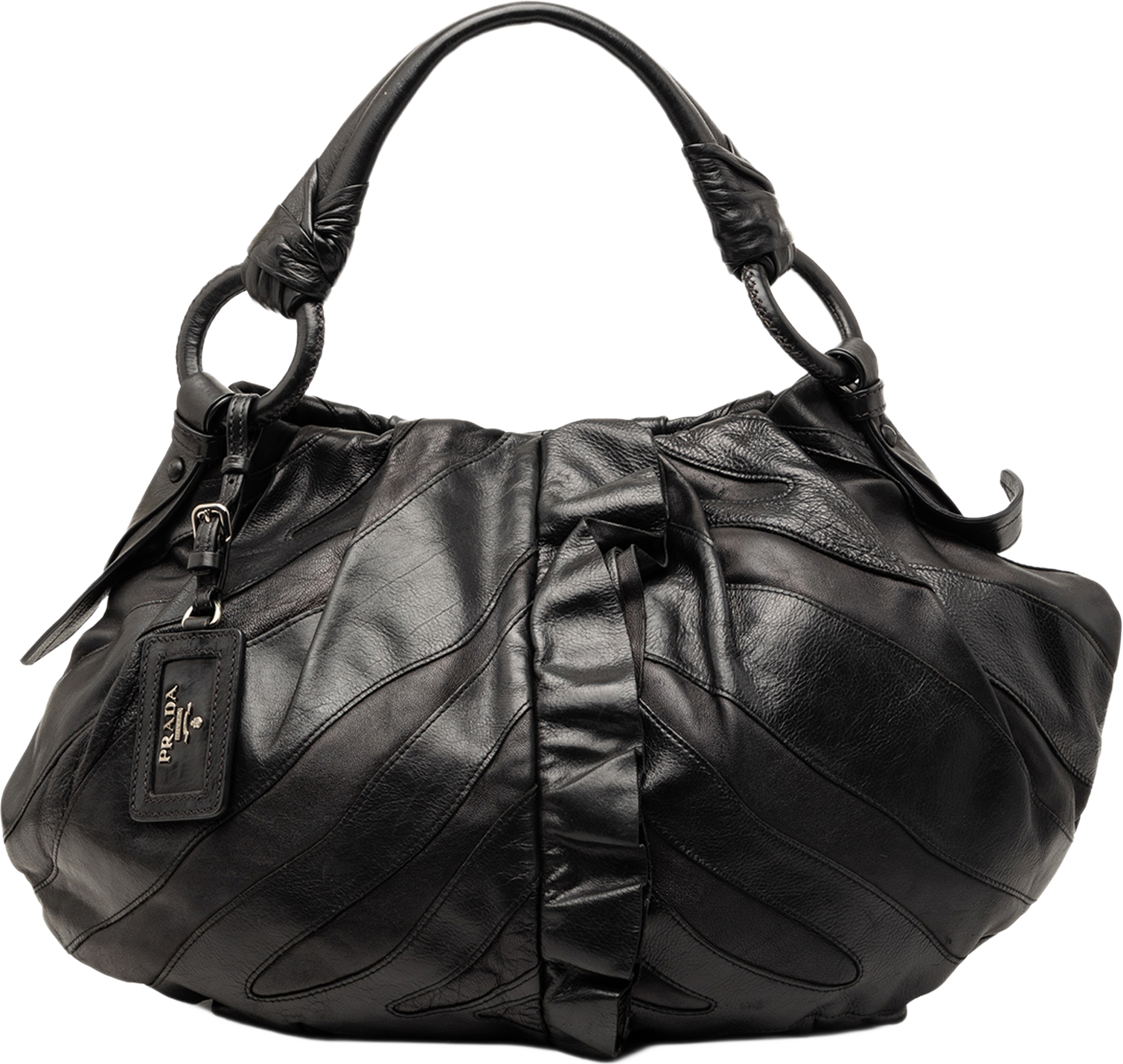 Prada Nappa Mordore Ruffle Hobo, från Luxclusif, i färgen svart. Klicka för att öppna bilden i stort format