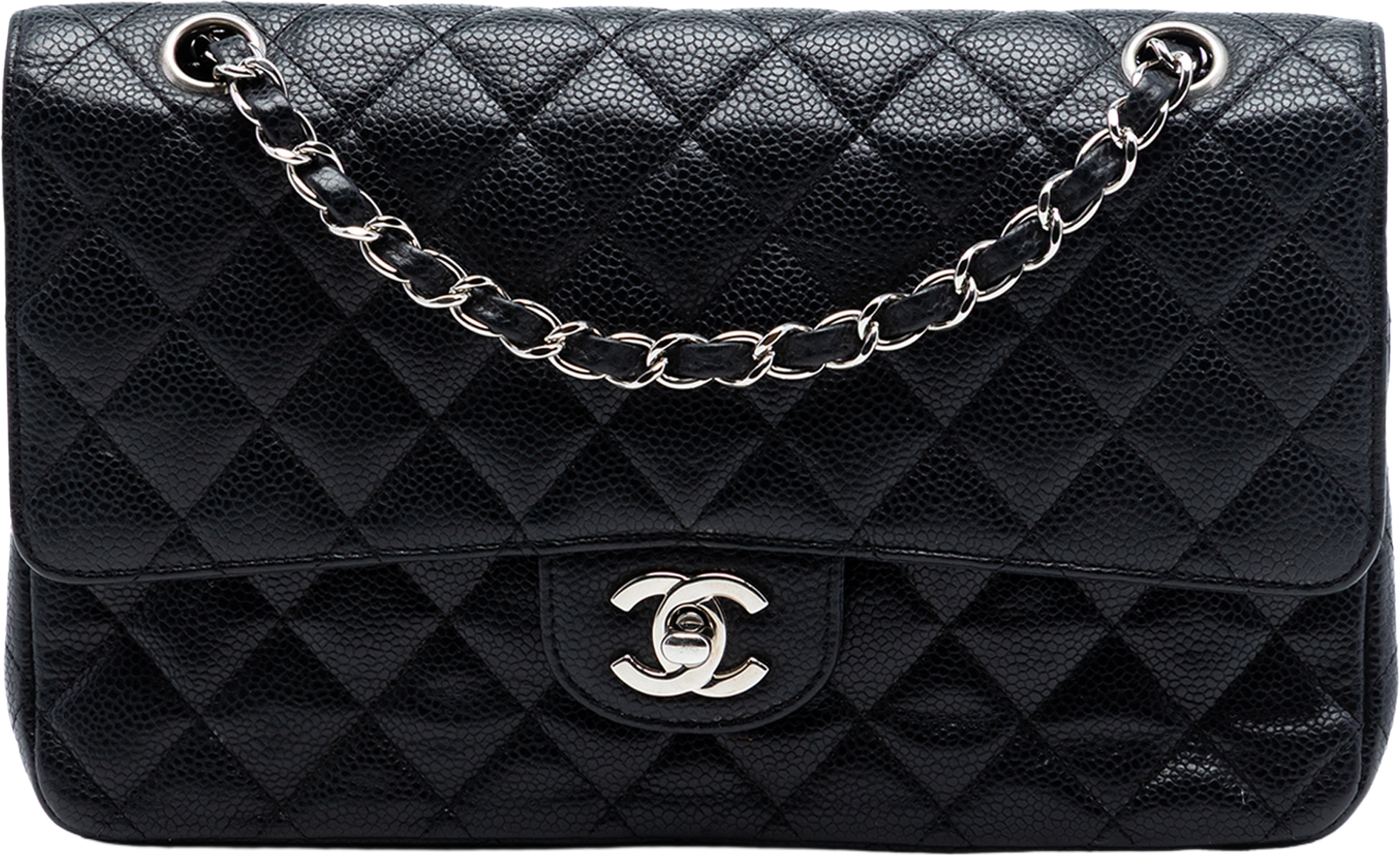 Chanel Medium Classic Caviar Double Flap, från Luxclusif, i färgen black. Klicka för att öppna bilden i stort format