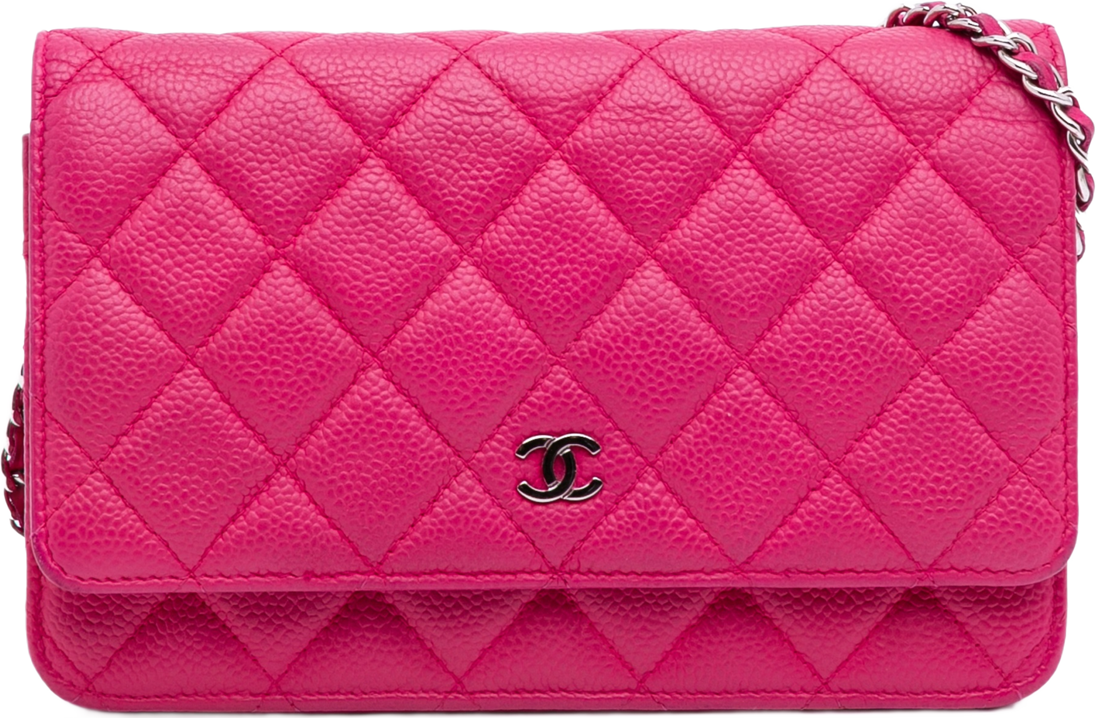 Chanel Classic Caviar Wallet On Chain, från Luxclusif, i färgen pink.