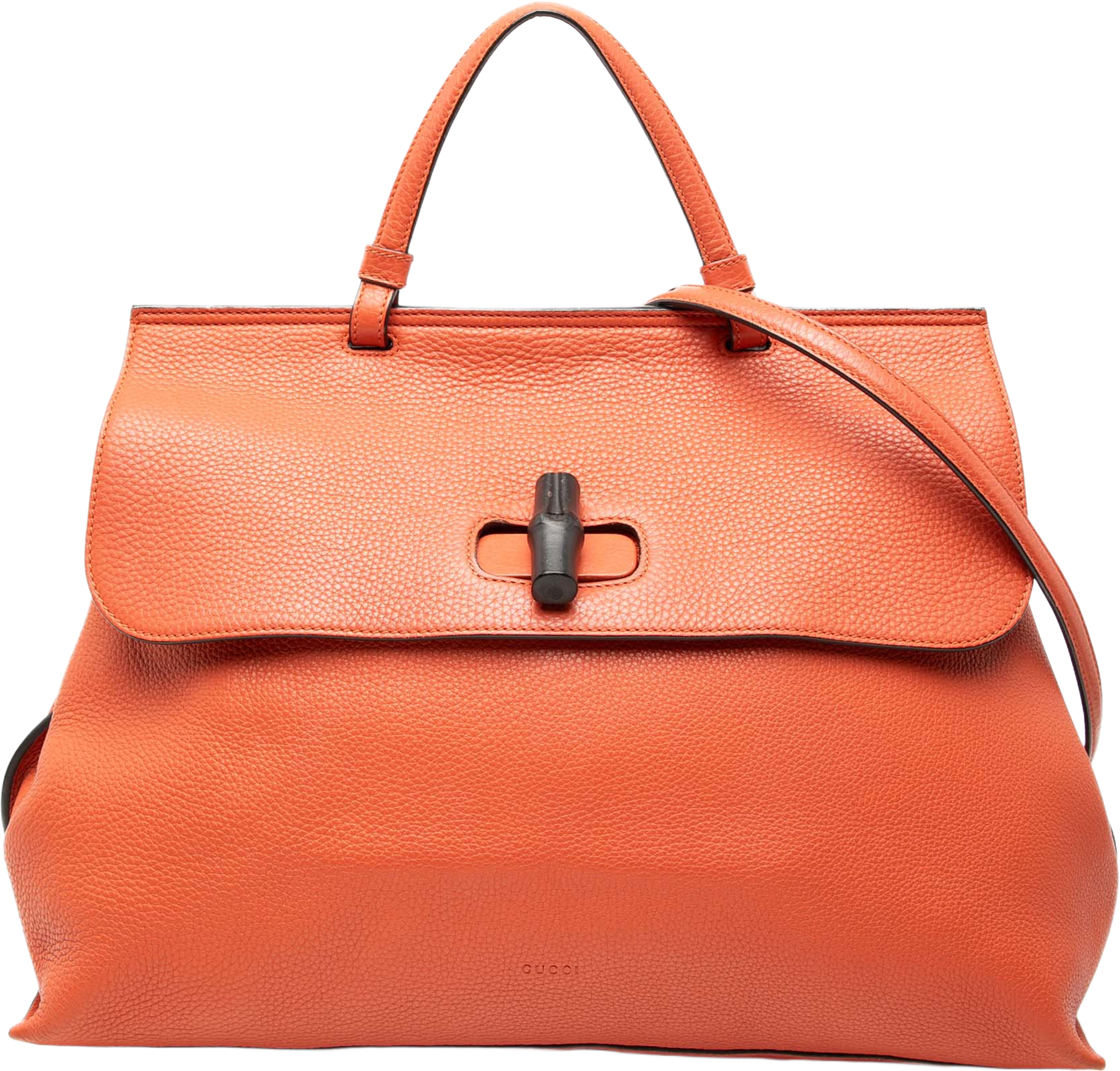 Gucci Large Leather Bamboo Daily Satchel, från Luxclusif, i färgen orange. Klicka för att öppna bilden i stort format