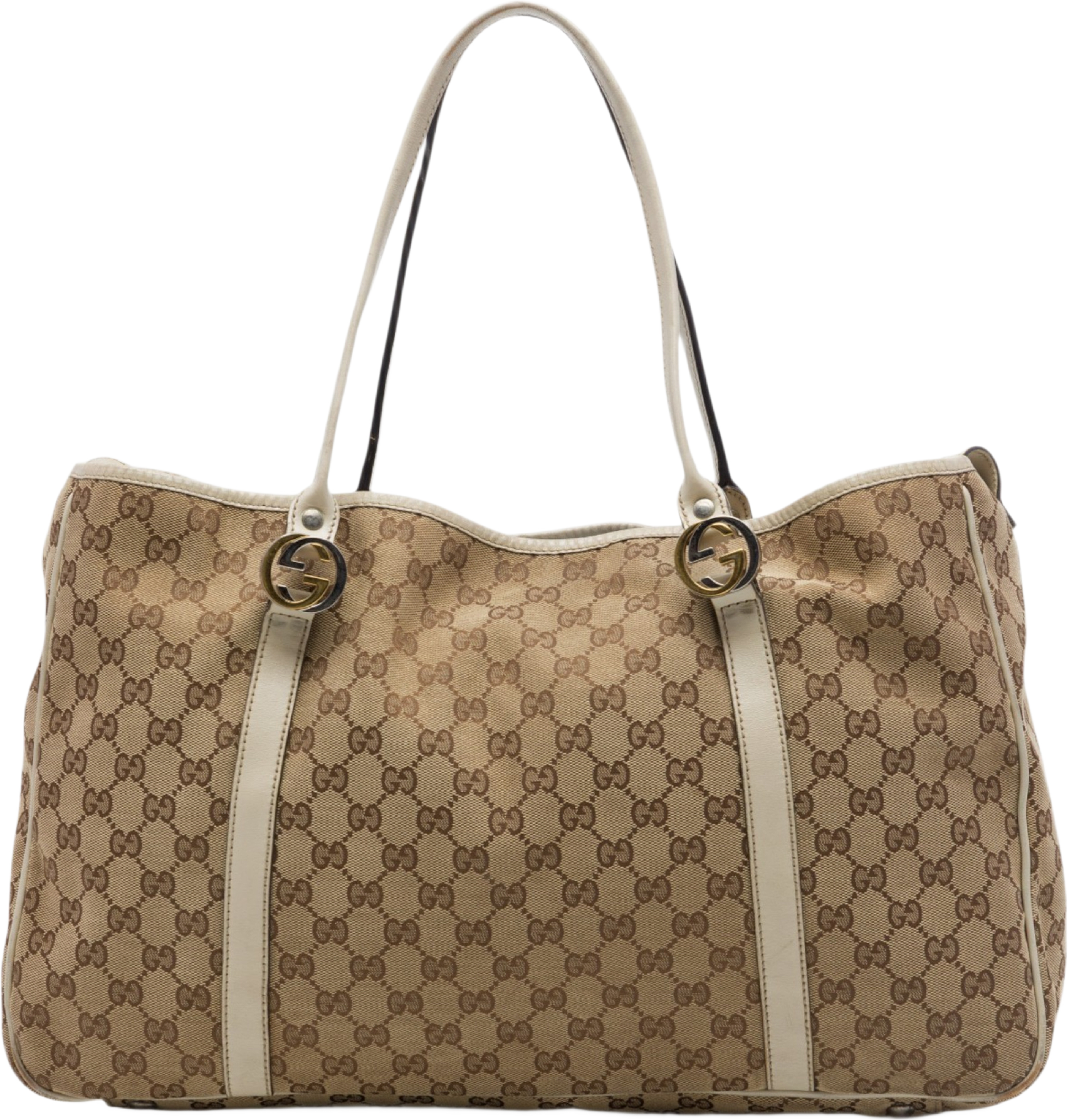 Gucci Large Gg Canvas Twins Tote, från Luxclusif, i färgen beige. Klicka för att öppna bilden i stort format