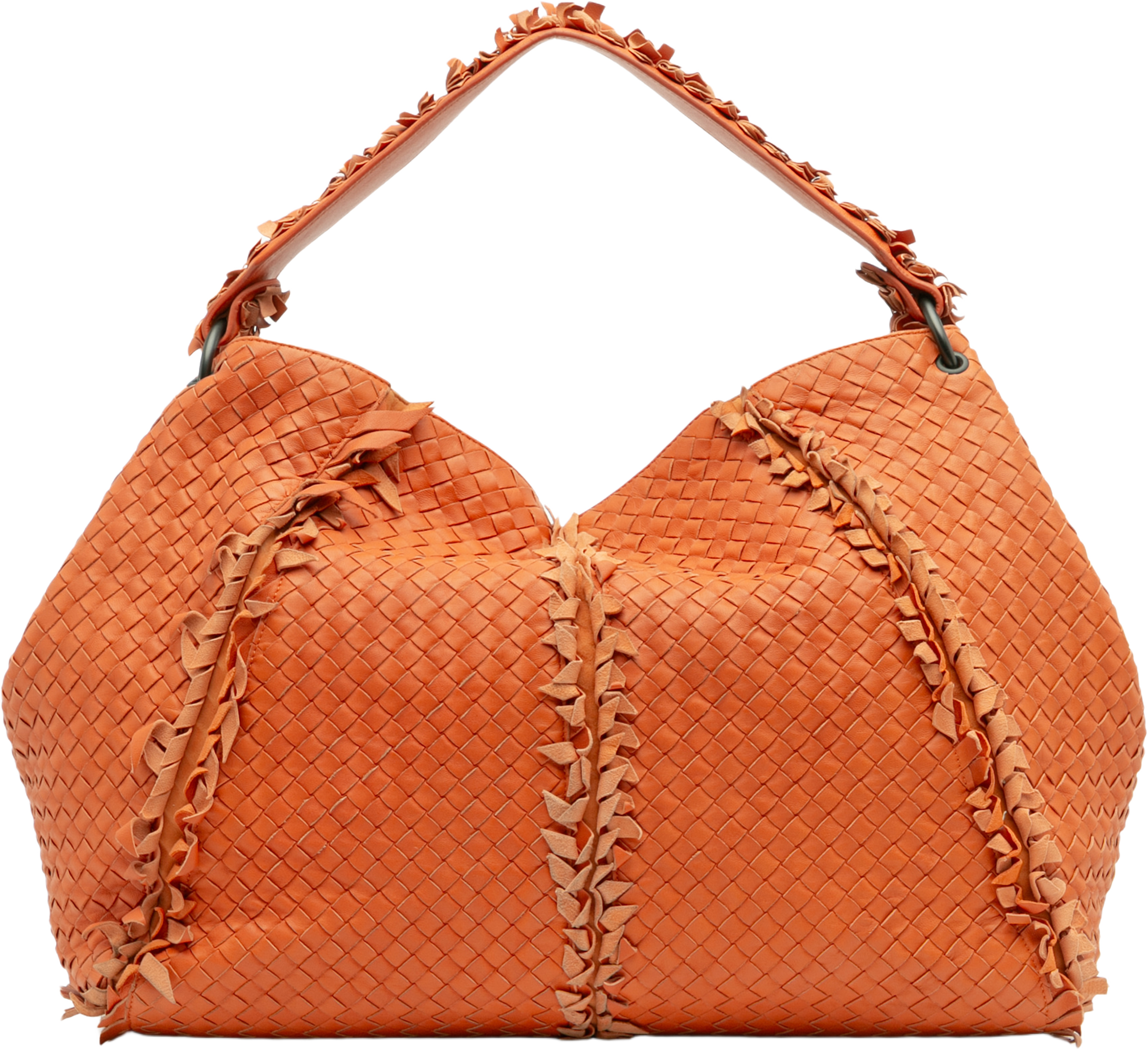 Bottega Veneta Large Nappa Intrecciato Franges Hobo, från Luxclusif, i färgen orange. Klicka för att öppna bilden i stort format