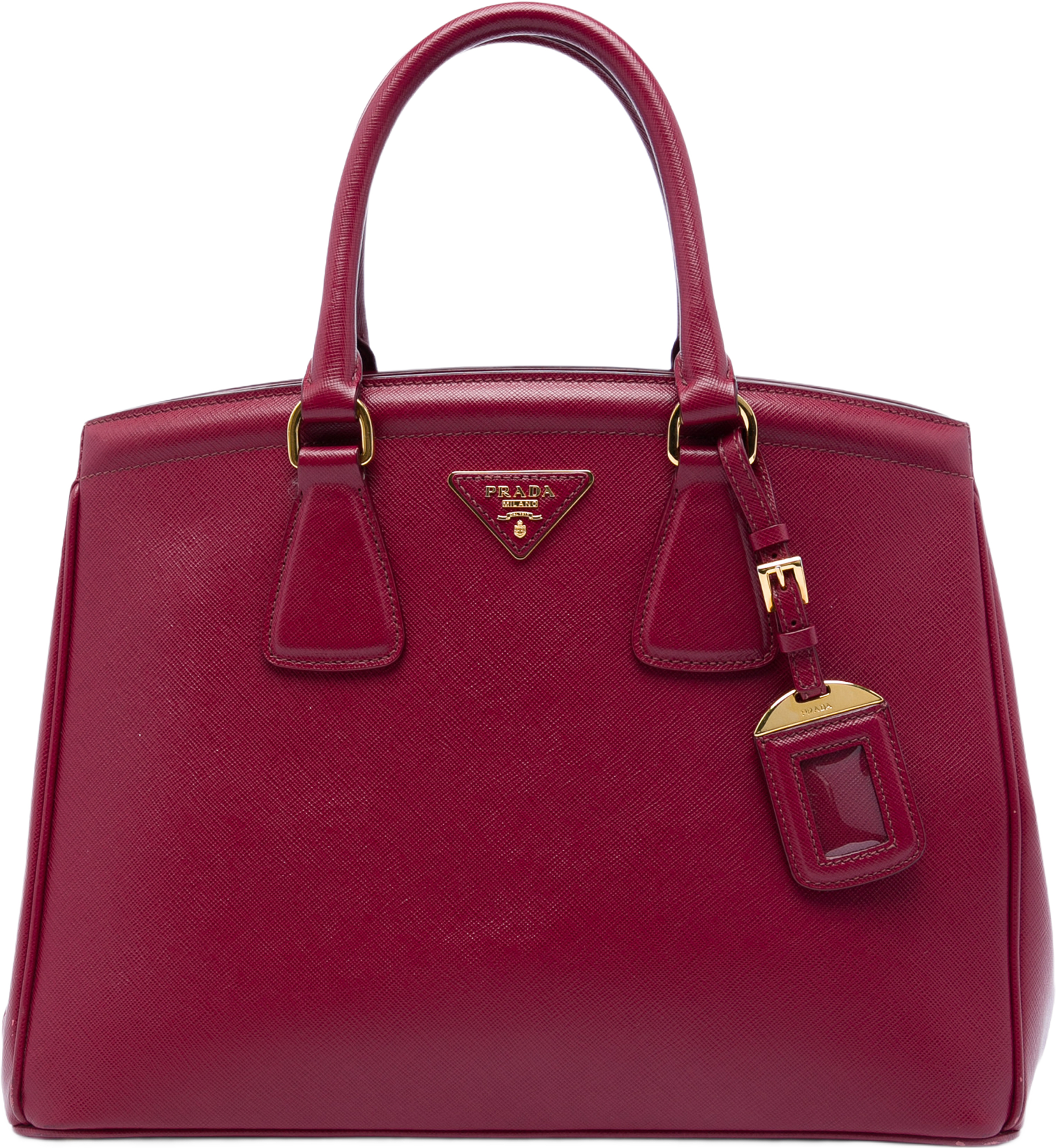 Prada Saffiano Lux Parabole Tote, från Luxclusif, i färgen röd. Klicka för att öppna bilden i stort format