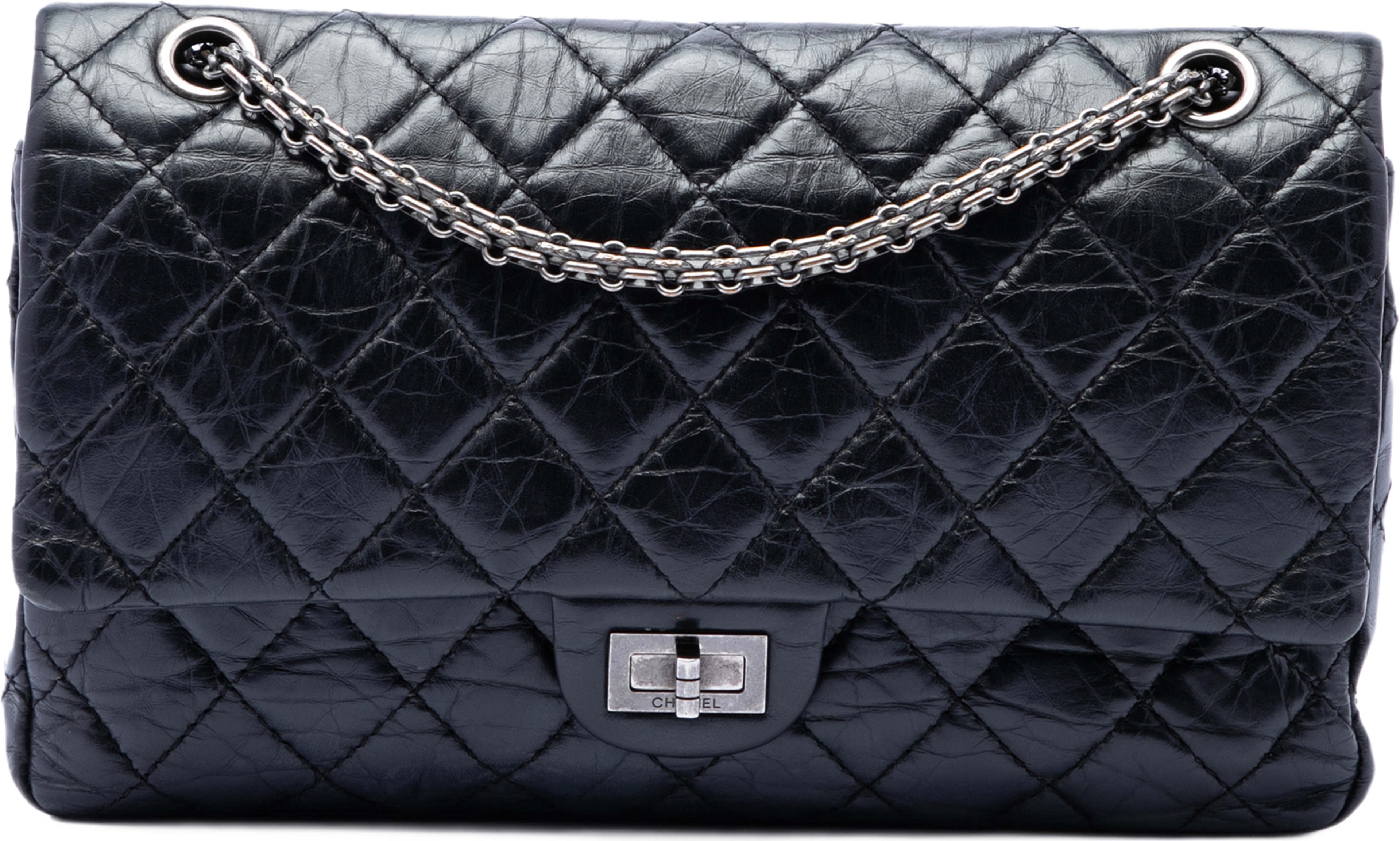 Chanel Quilted Aged Calfskin Reissue 2.55 Double Flap 226, från Luxclusif, i färgen svart. Klicka för att öppna bilden i stort format