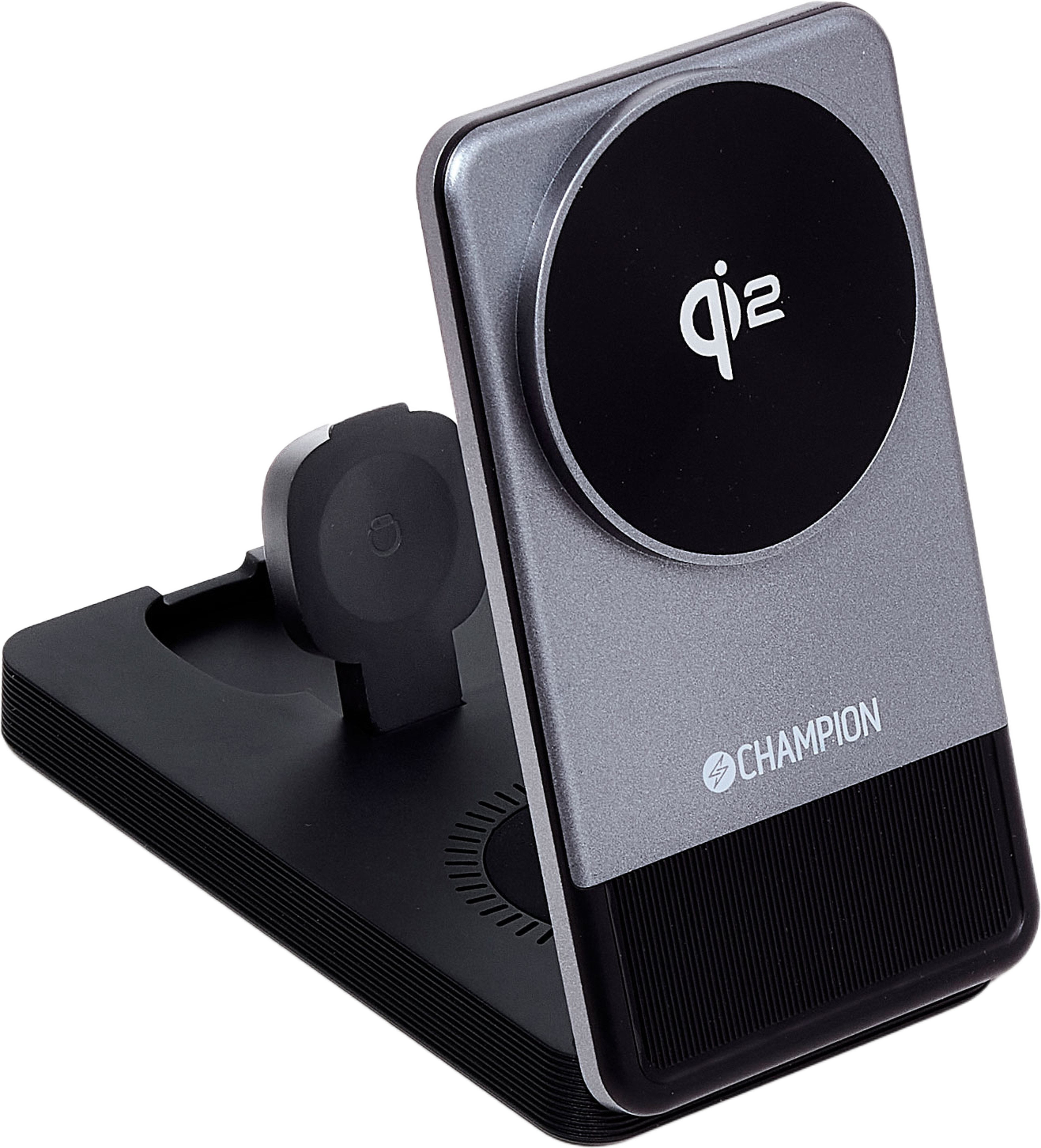 3-in-1 Laddställ Qi2 15w, från Champion Nordic, i färgen svart. Klicka för att öppna bilden i stort format
