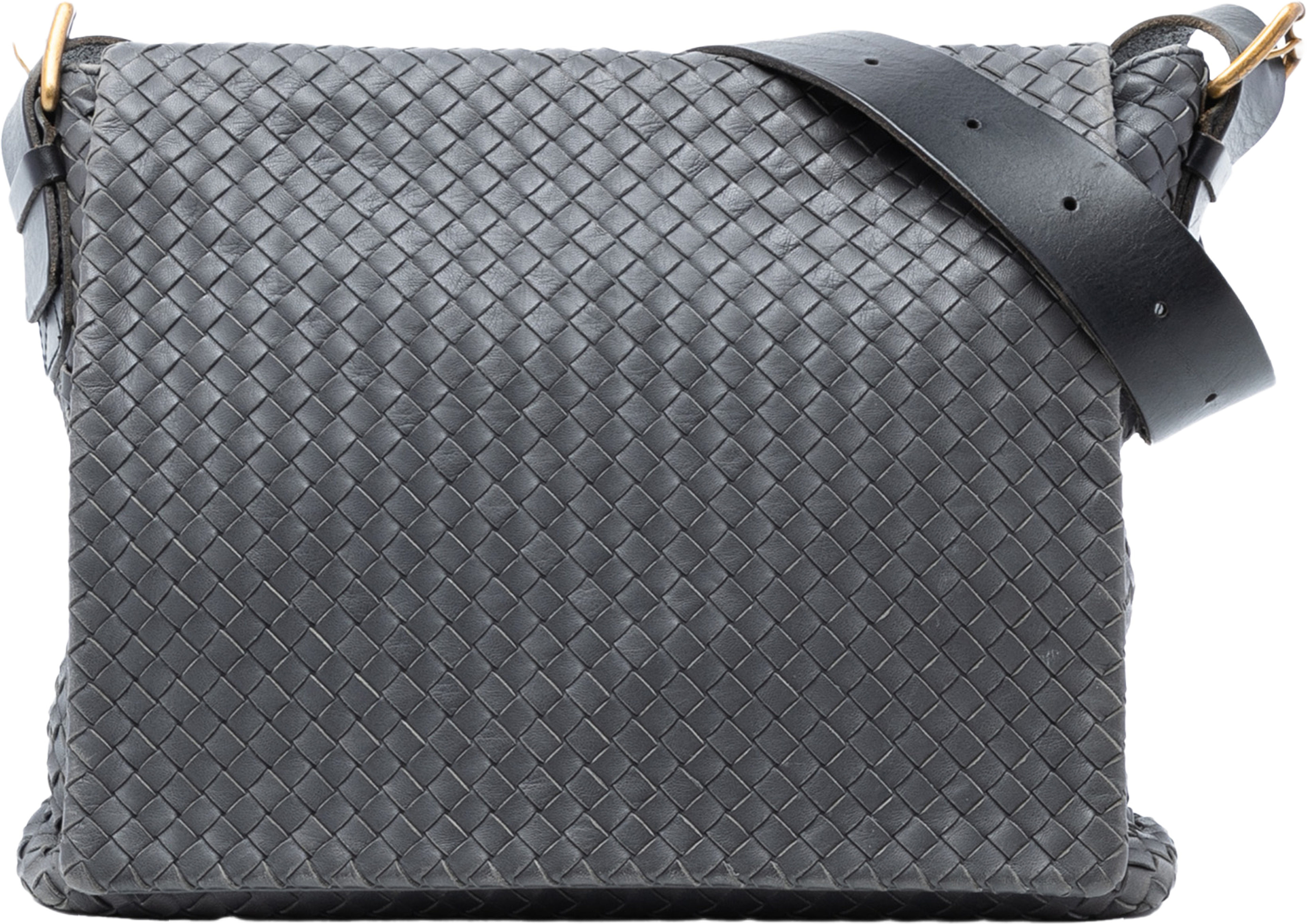 Bottega Veneta Nappa Intrecciato Flap Crossbody, från Luxclusif, i färgen dark gray. Klicka för att öppna bilden i stort format