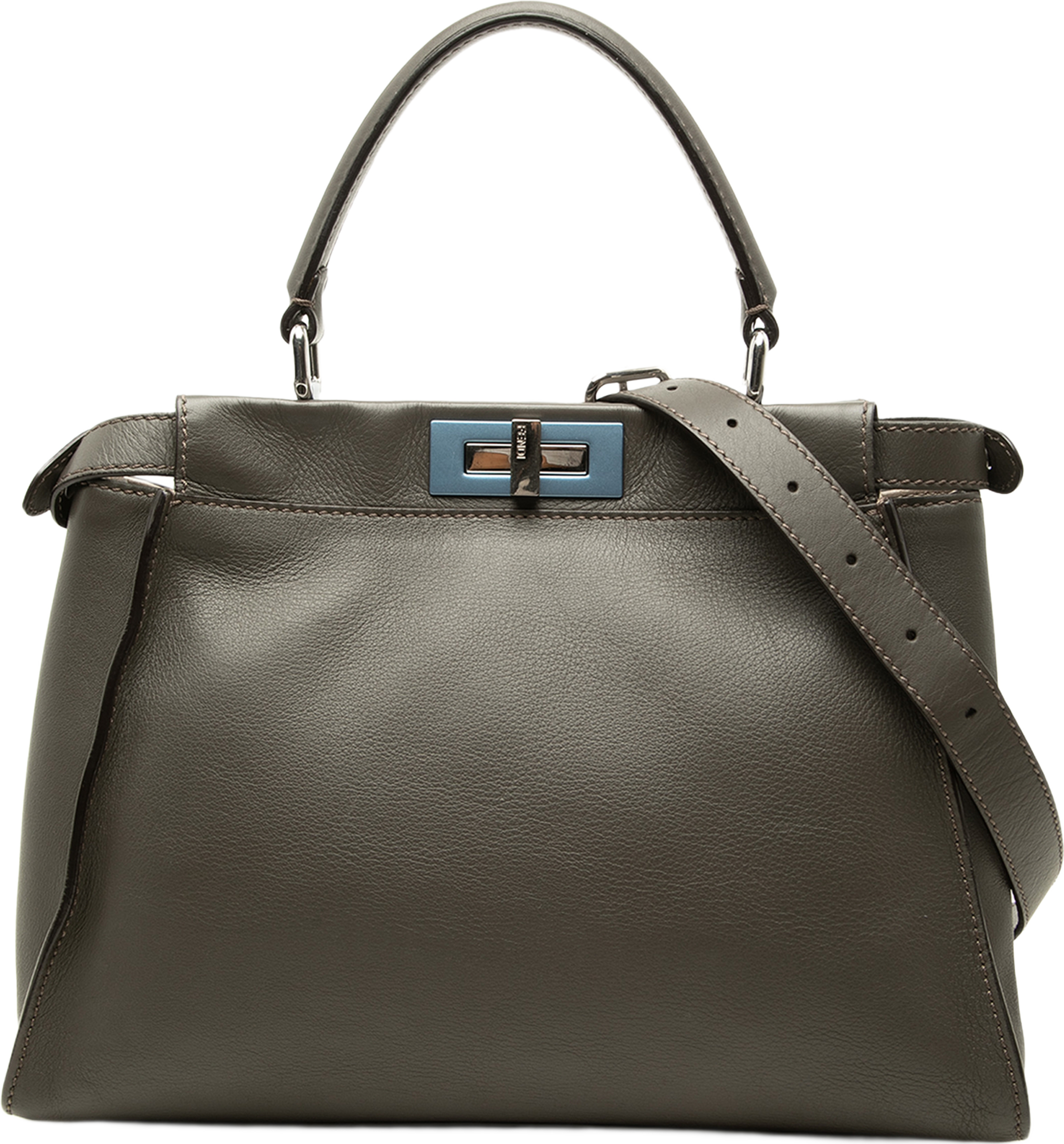 Fendi Medium Leather Peekaboo Iconic Satchel, från Luxclusif, i färgen grå. Klicka för att öppna bilden i stort format