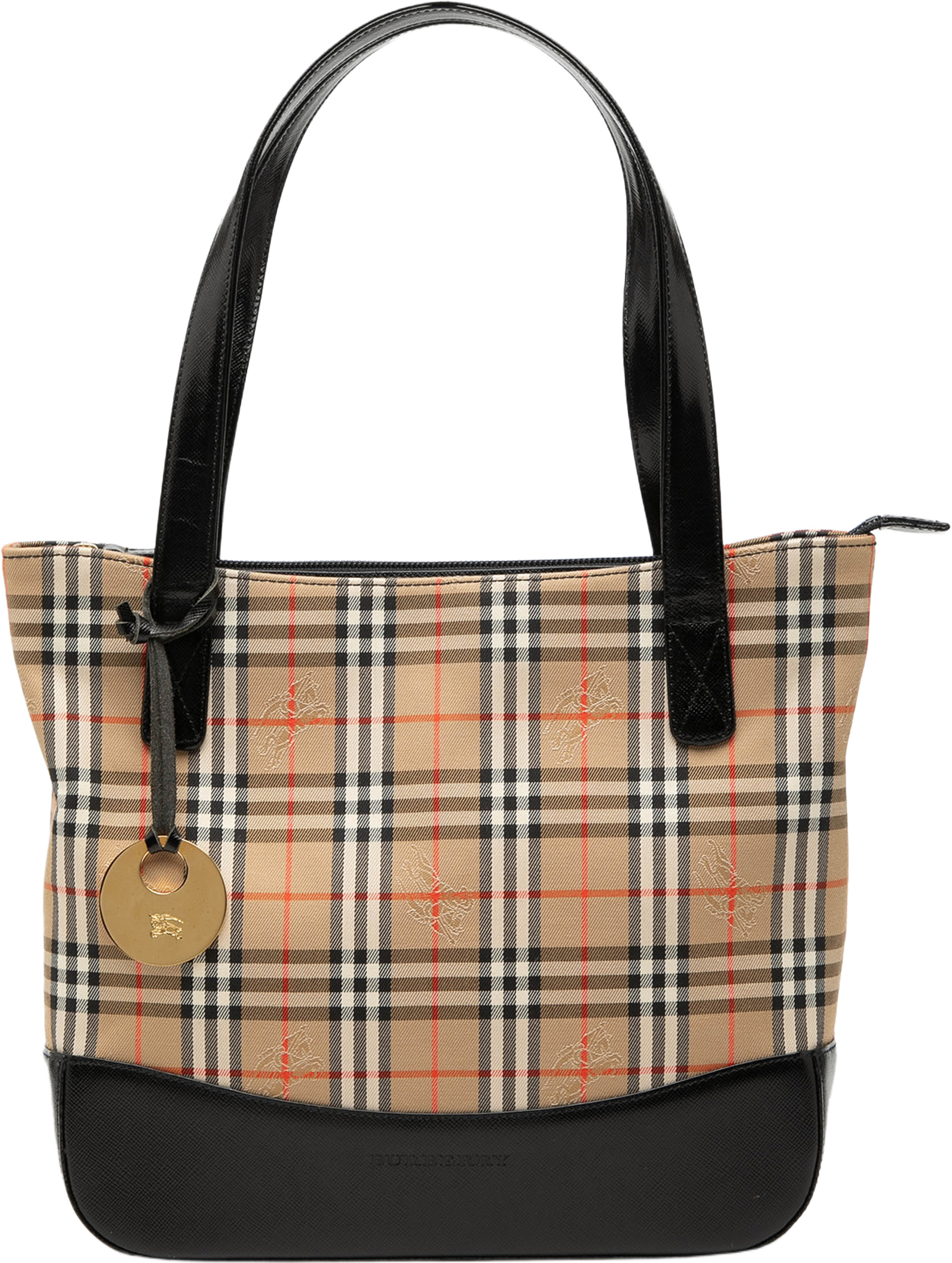 Burberry Haymarket Check Canvas Tote, från Luxclusif, i färgen beige. Klicka för att öppna bilden i stort format