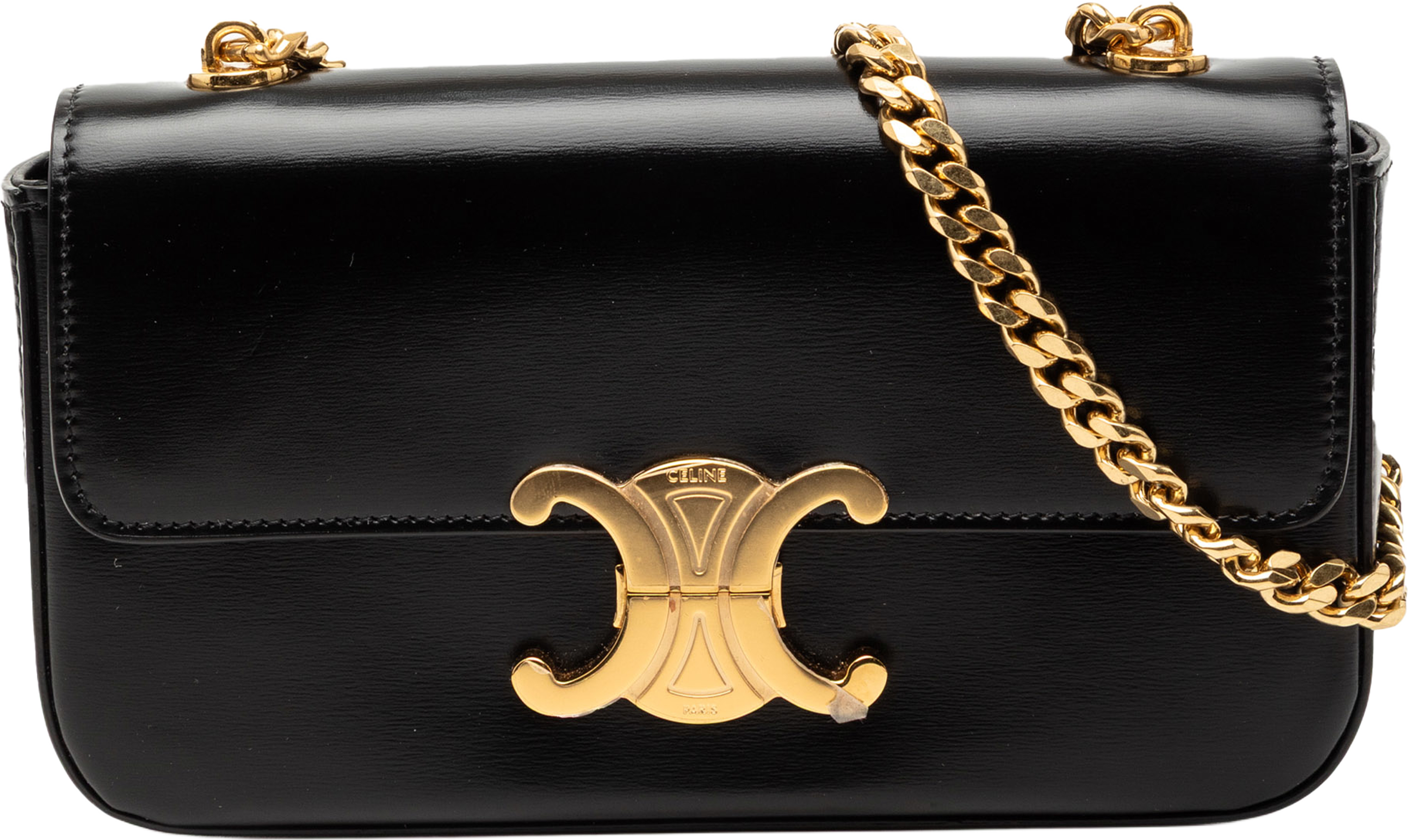 Celine Shiny Calfskin Claude Chain Shoulder Bag, från Luxclusif, i färgen black. Klicka för att öppna bilden i stort format