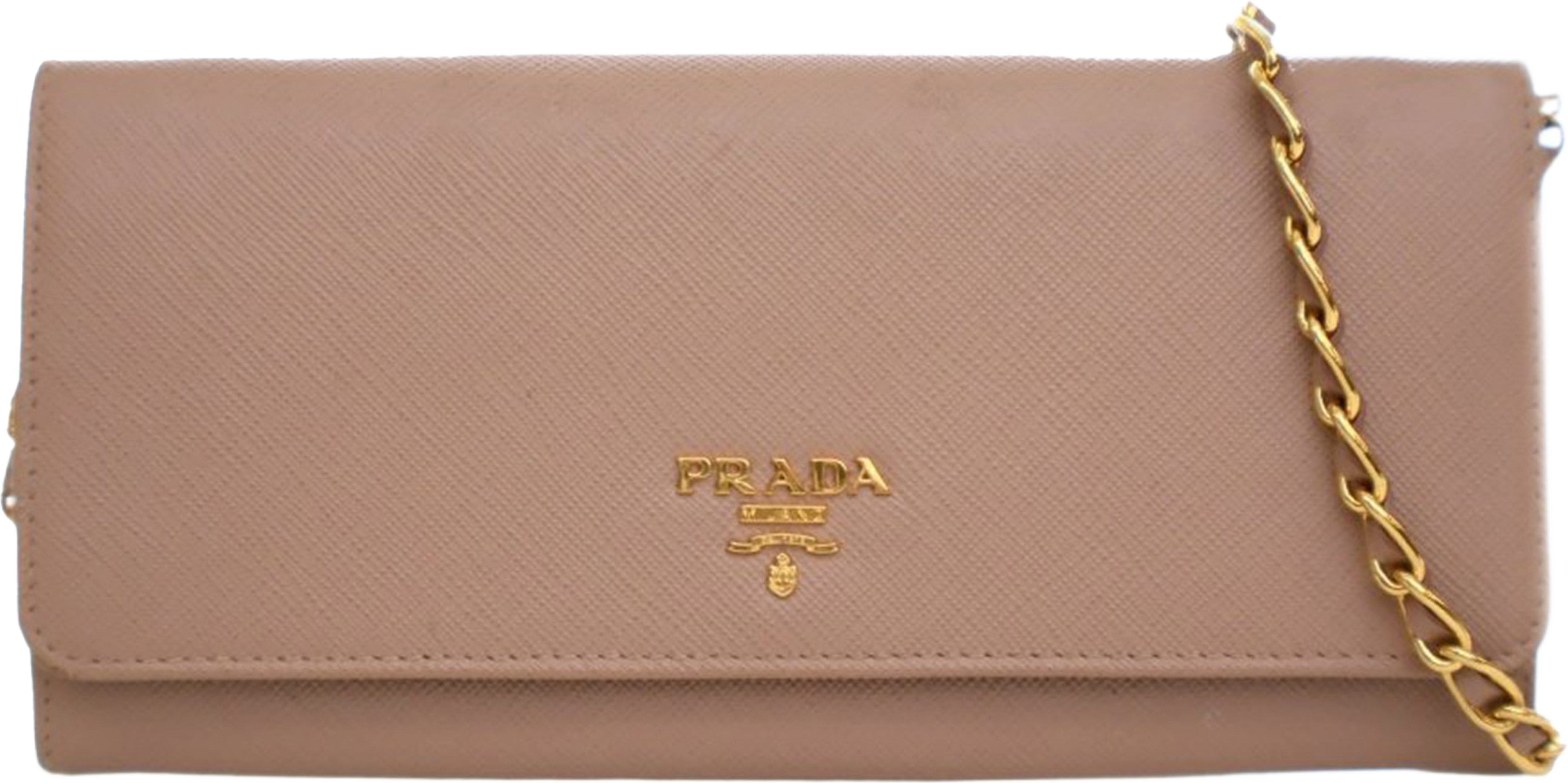 Prada Saffiano Wallet On Chain, från Luxclusif, i färgen nude. Klicka för att öppna bilden i stort format