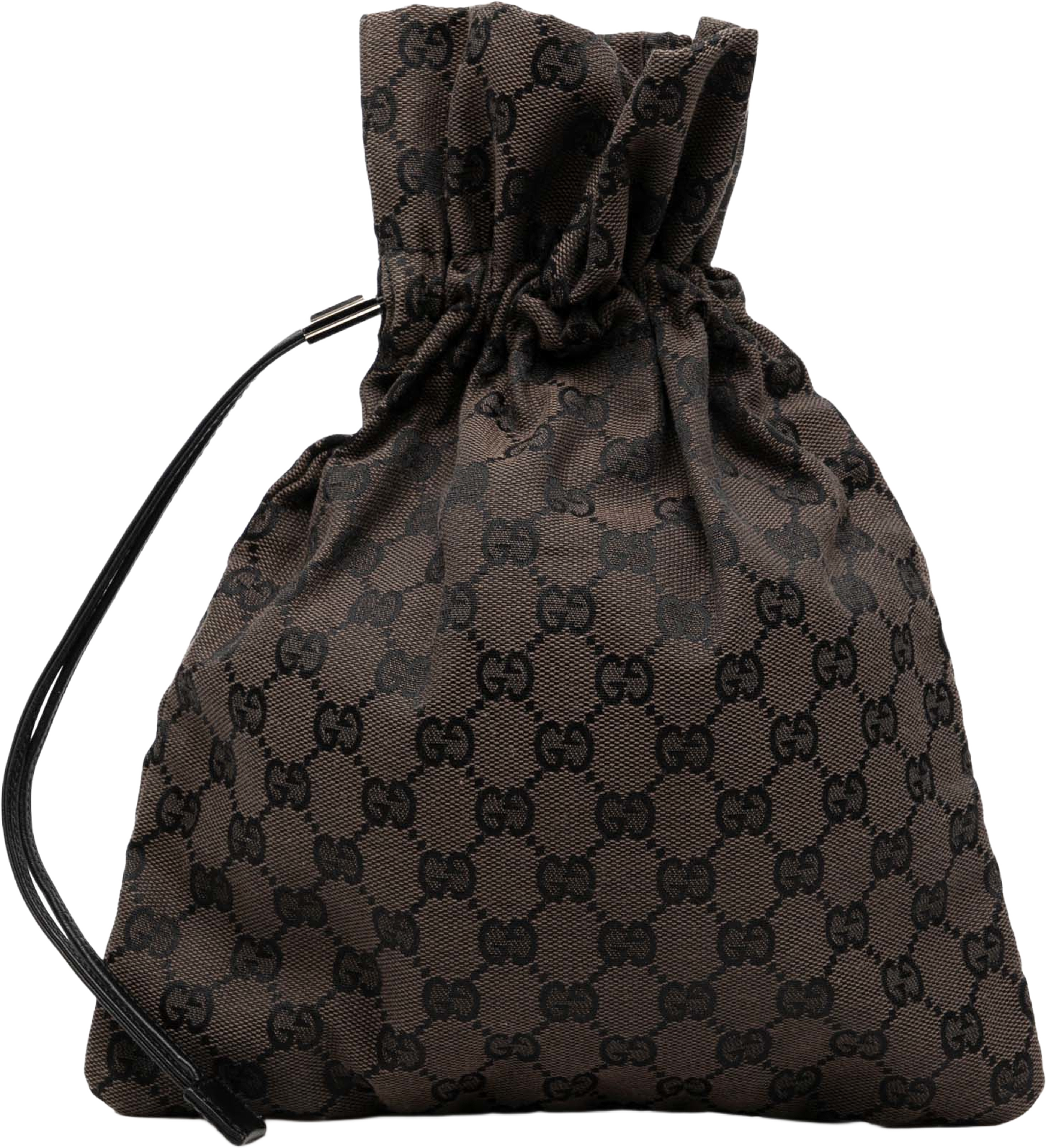 Gucci Gg Canvas Drawstring Pouch, från Luxclusif, i färgen dark brown. Klicka för att öppna bilden i stort format