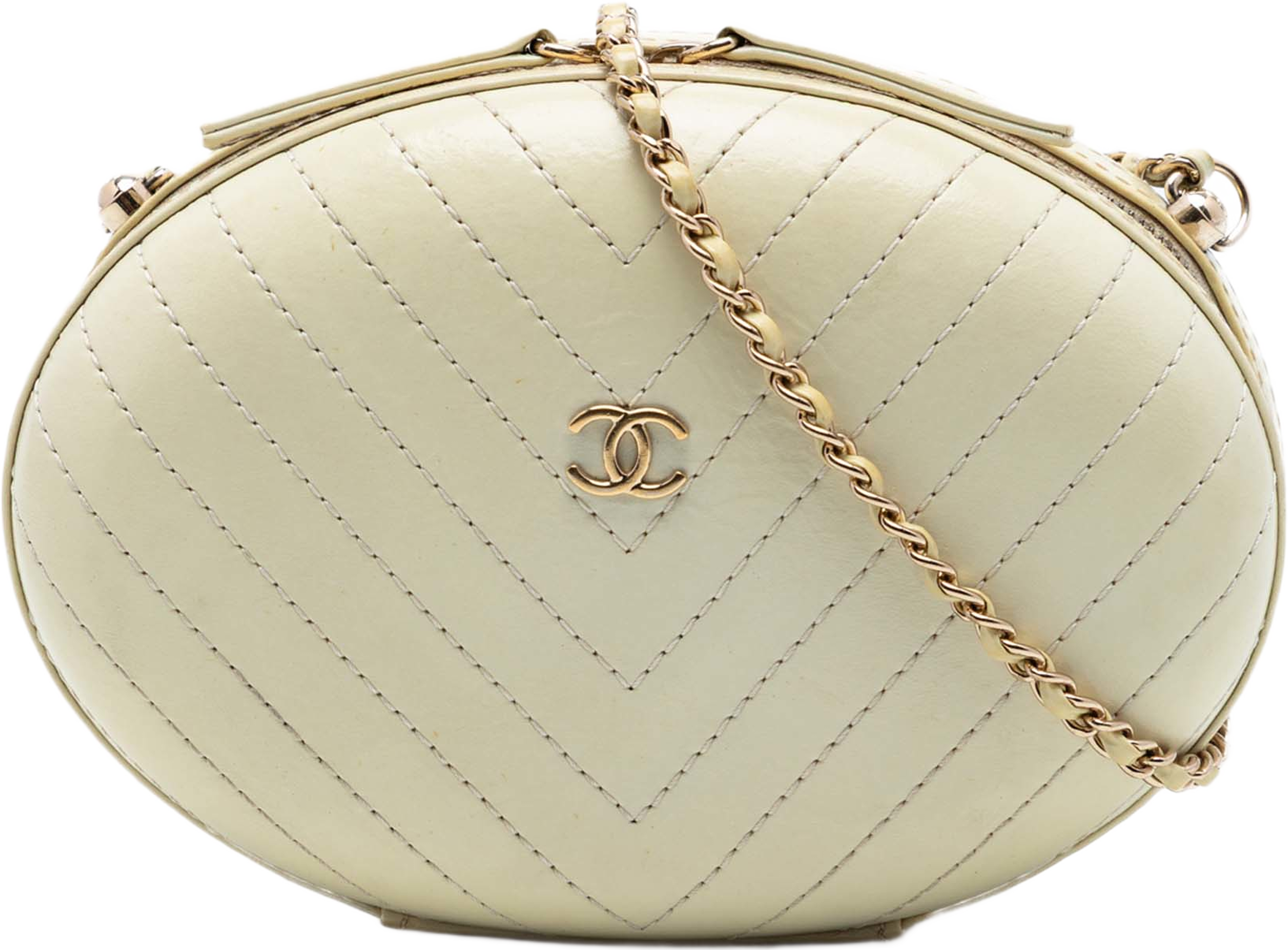 Chanel Chevron Stitched Calfskin La Pausa Evening Bag, från Luxclusif, i färgen vit. Klicka för att öppna bilden i stort format