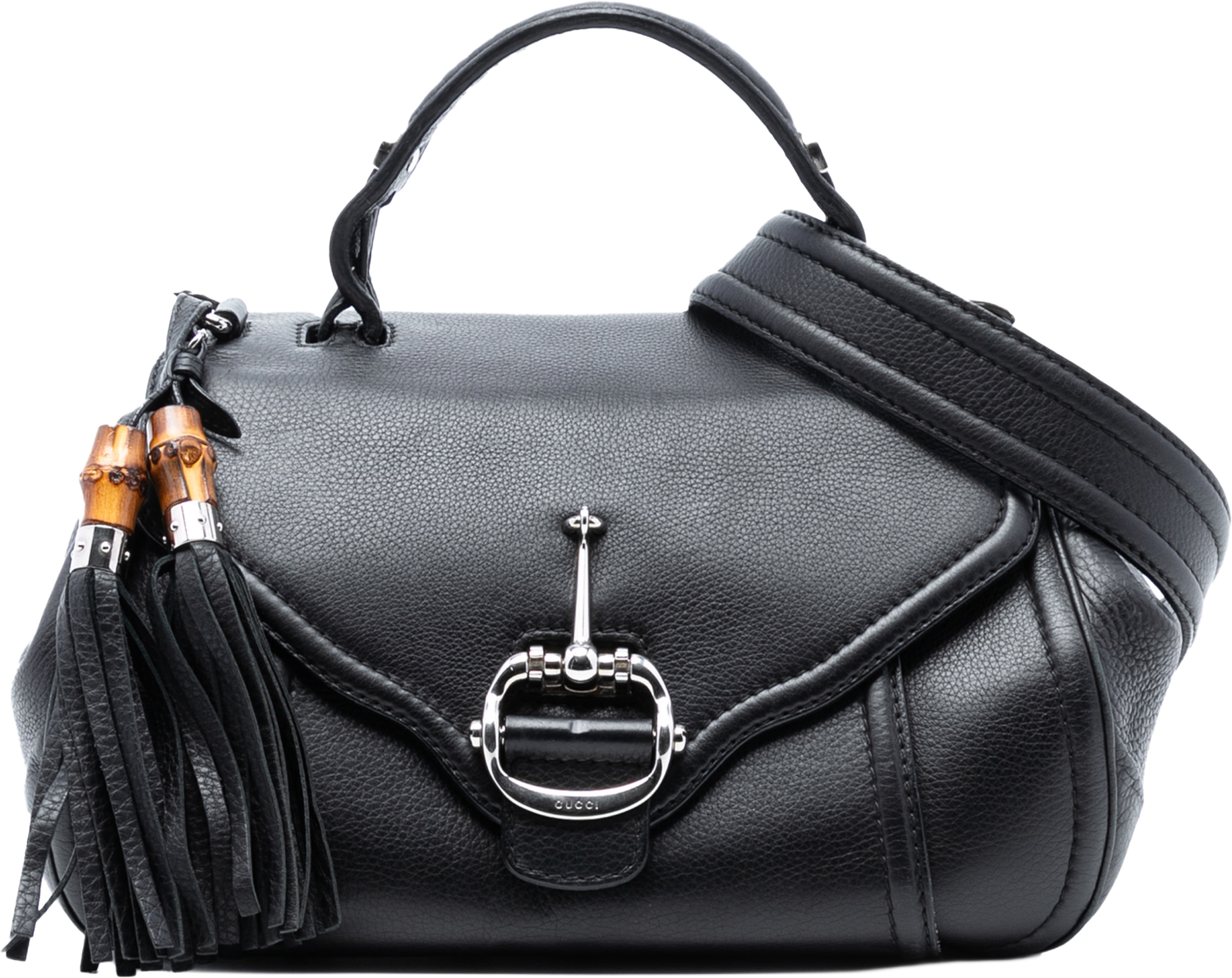 Gucci Leather Techno Horsebit Top Handle Bag, från Luxclusif, i färgen black. Klicka för att öppna bilden i stort format
