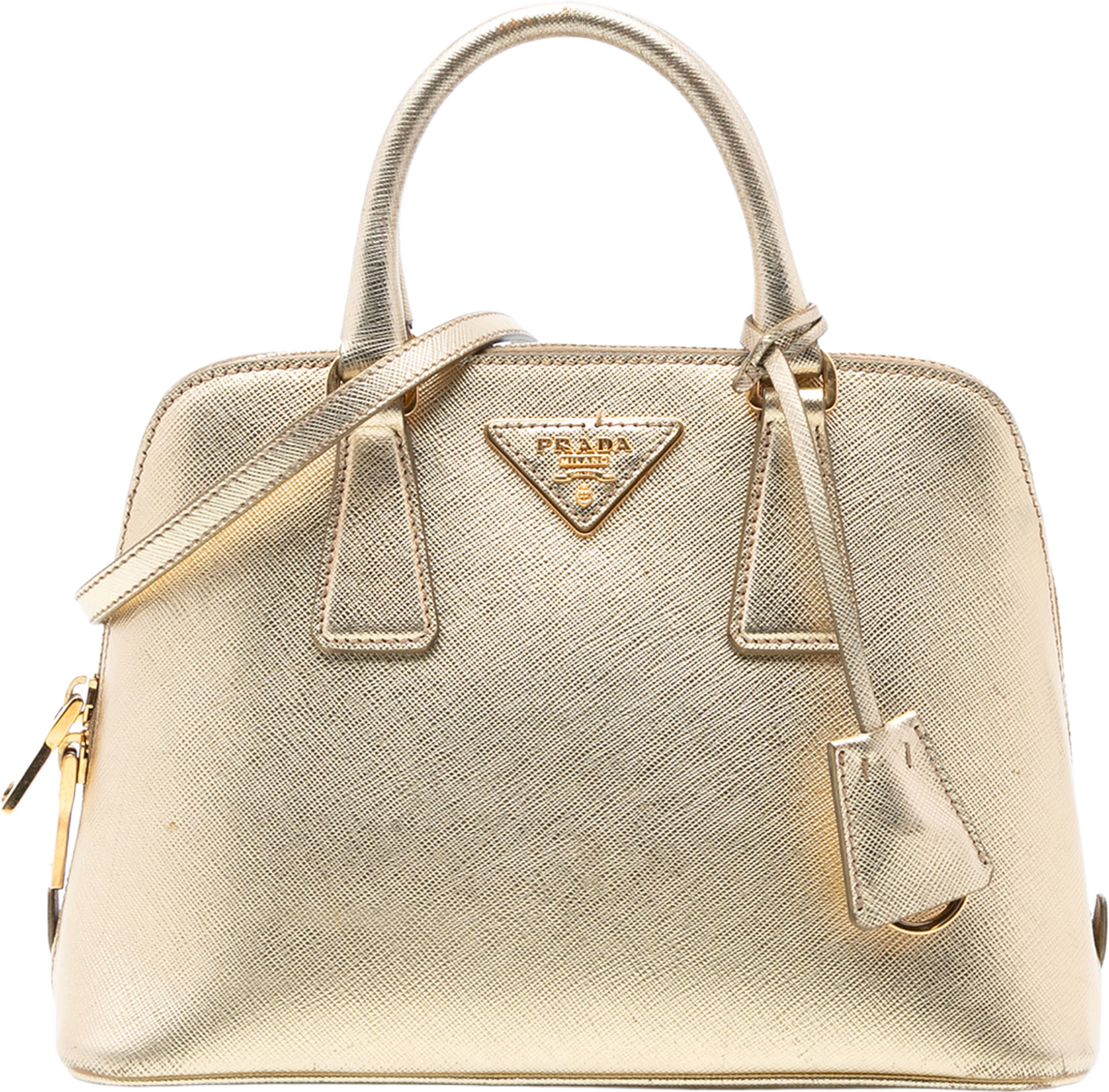 Prada Small Saffiano Lux Promenade Satchel, från Luxclusif, i färgen gold. Klicka för att öppna bilden i stort format