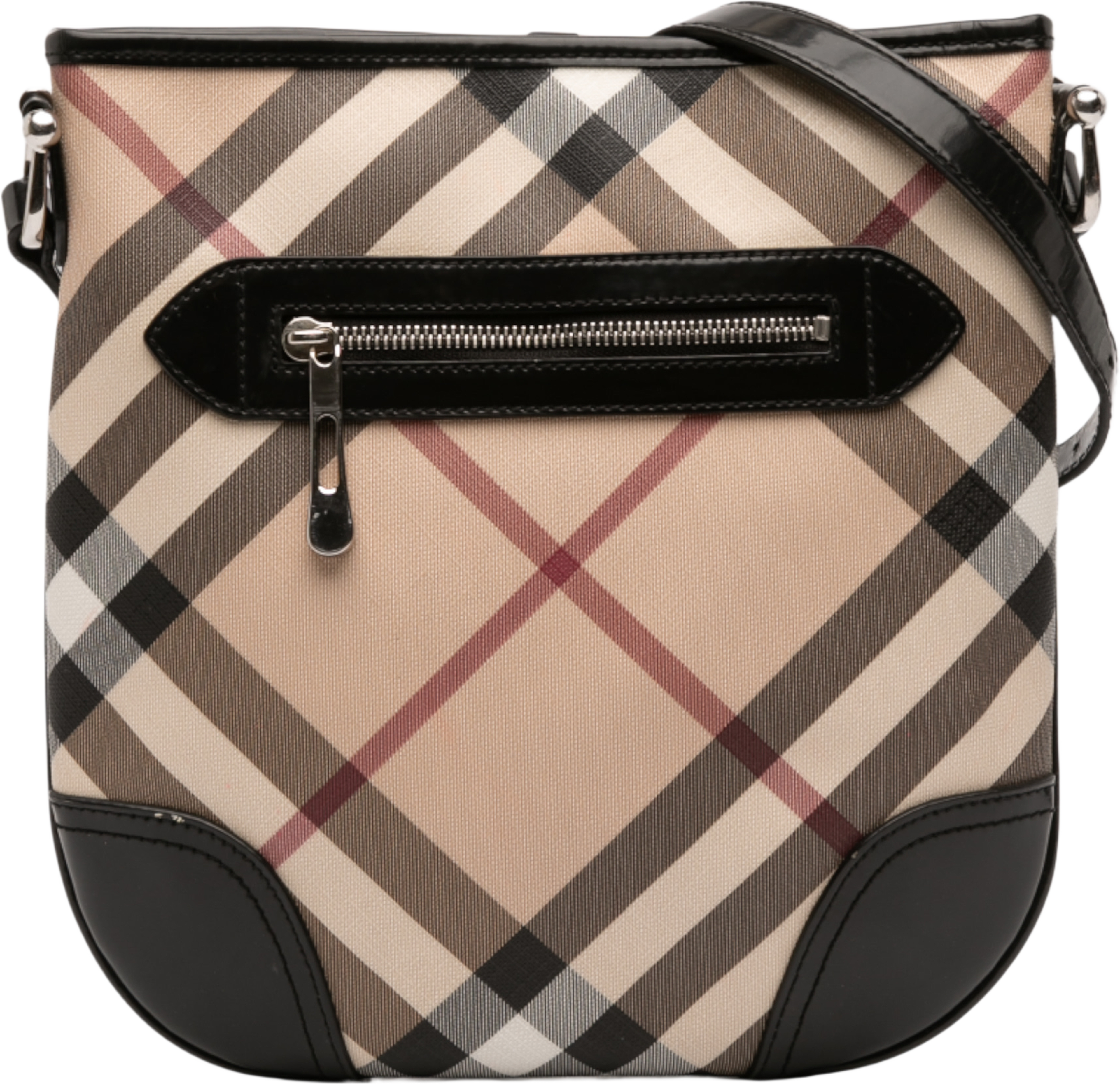 Burberry Supernova Check Coated Canvas Dryden Crossbody, från Luxclusif, i färgen beige. Klicka för att öppna bilden i stort format