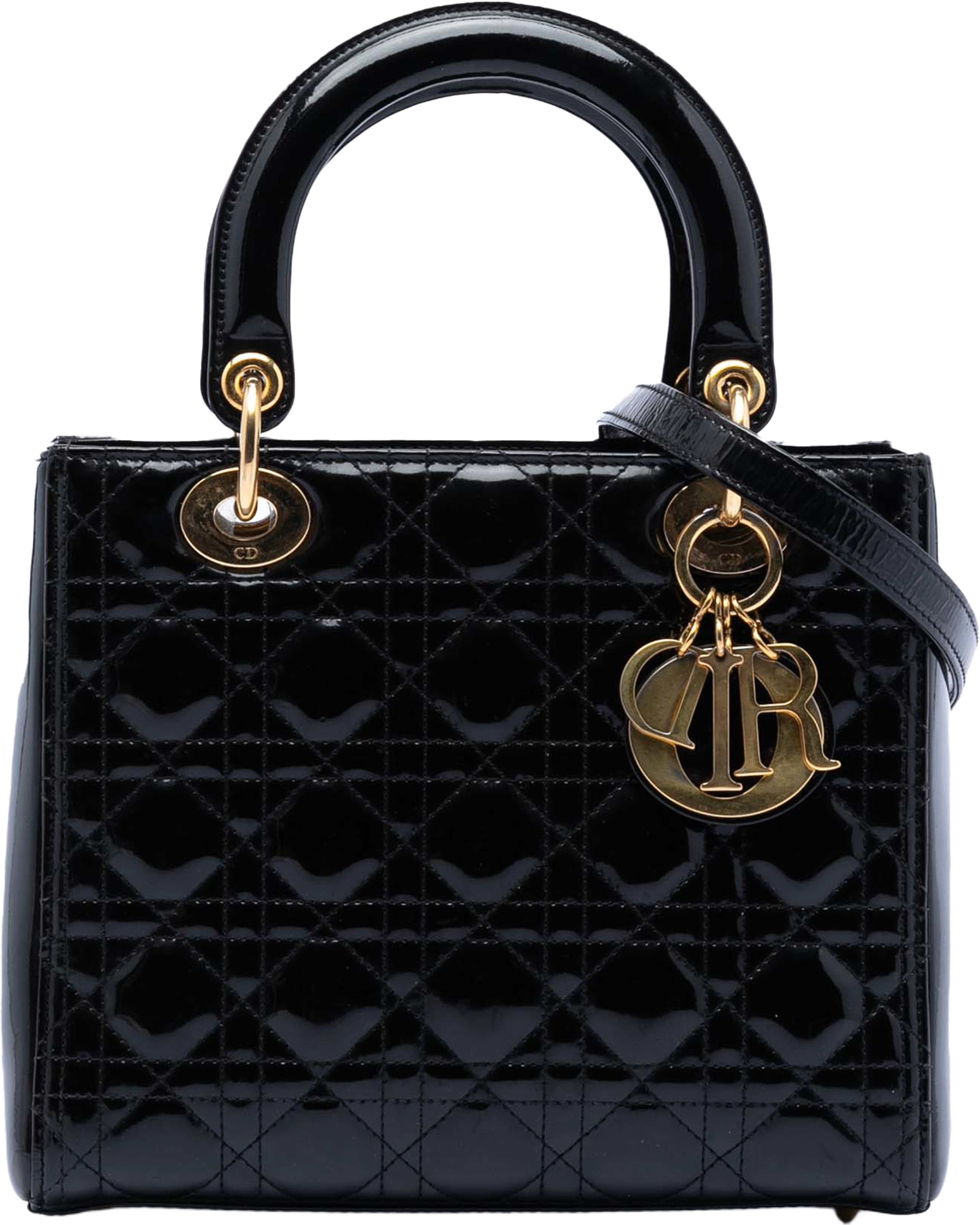 Dior Medium Patent Cannage Lady Dior, från Luxclusif, i färgen black. Klicka för att öppna bilden i stort format