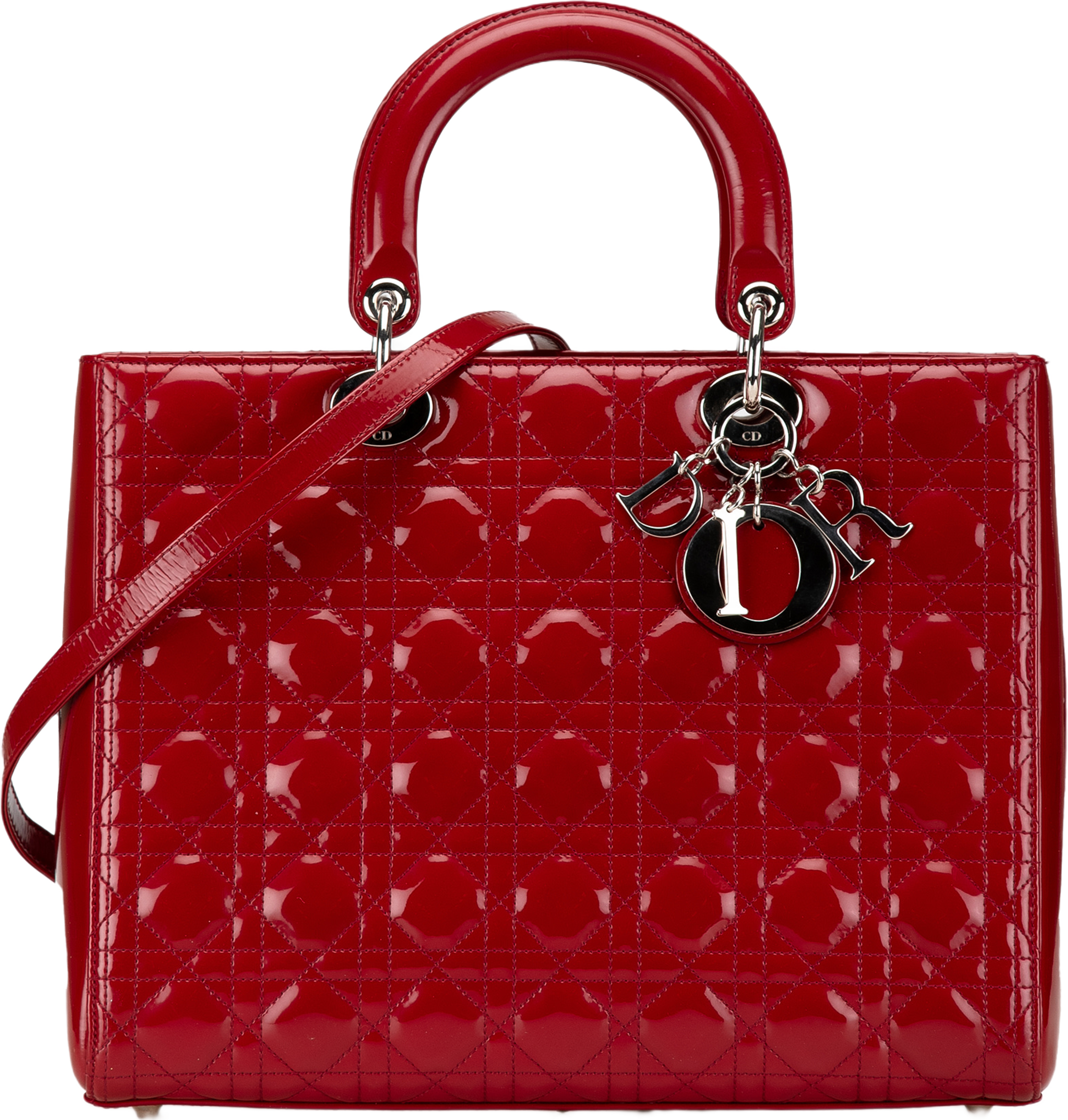 Dior Large Patent Cannage Lady Dior, från Luxclusif, i färgen red. Klicka för att öppna bilden i stort format