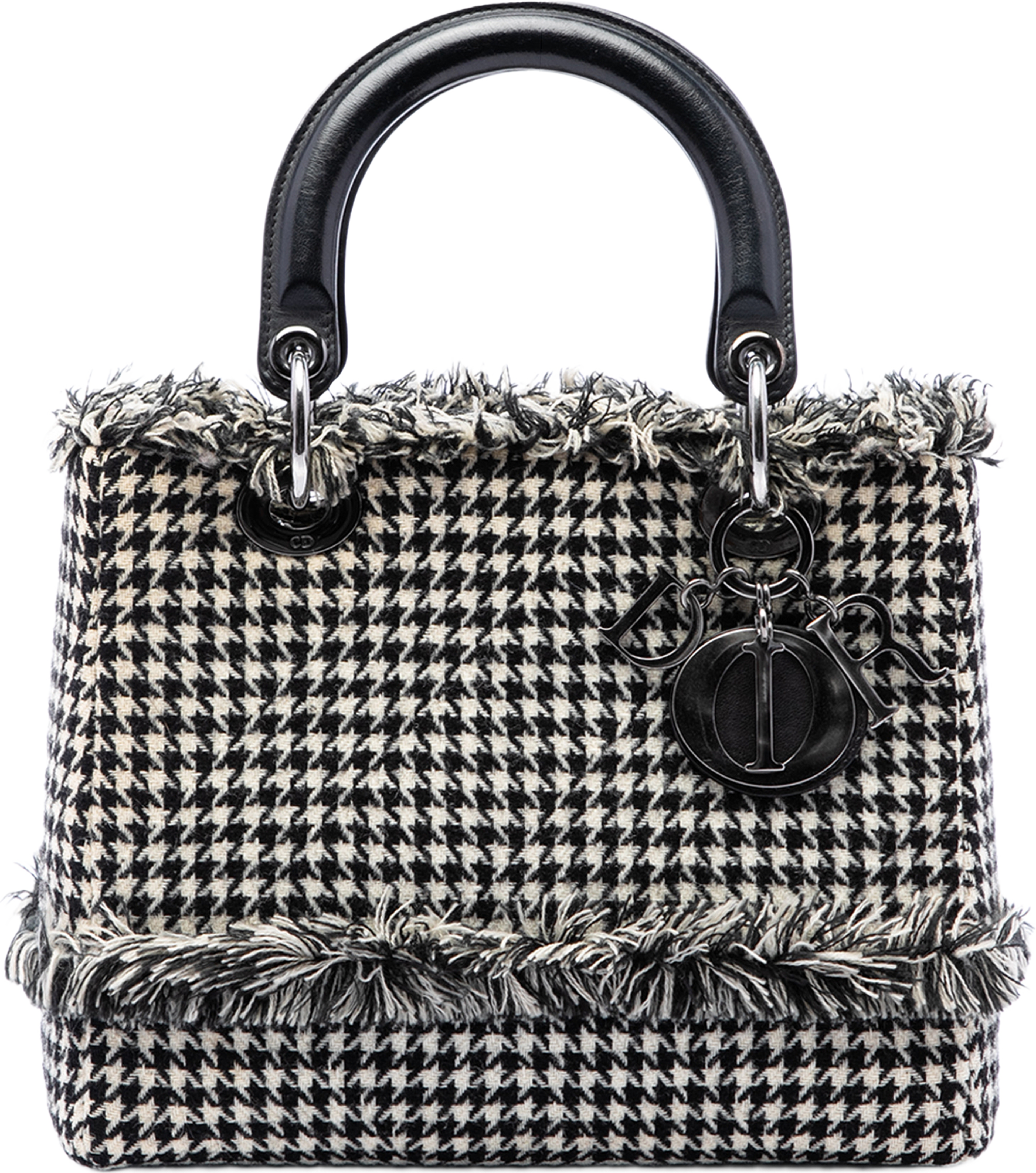 Dior Medium Tweed Fringe Houndstooth Lady Dior, från Luxclusif, i färgen svart. Klicka för att öppna bilden i stort format