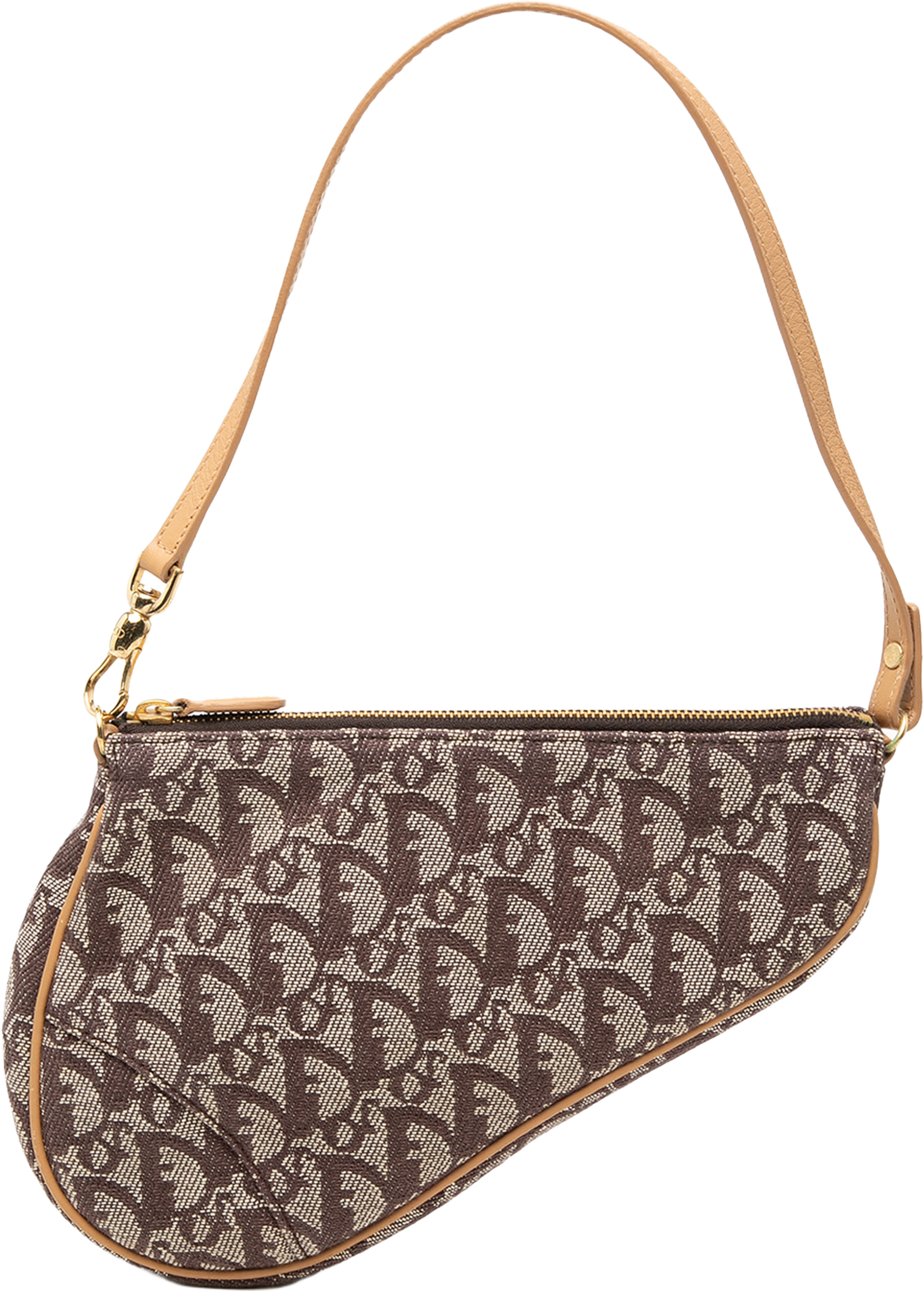 Dior Mini Diorissimo Canvas Saddle Pochette, från Luxclusif, i färgen brown. Klicka för att öppna bilden i stort format