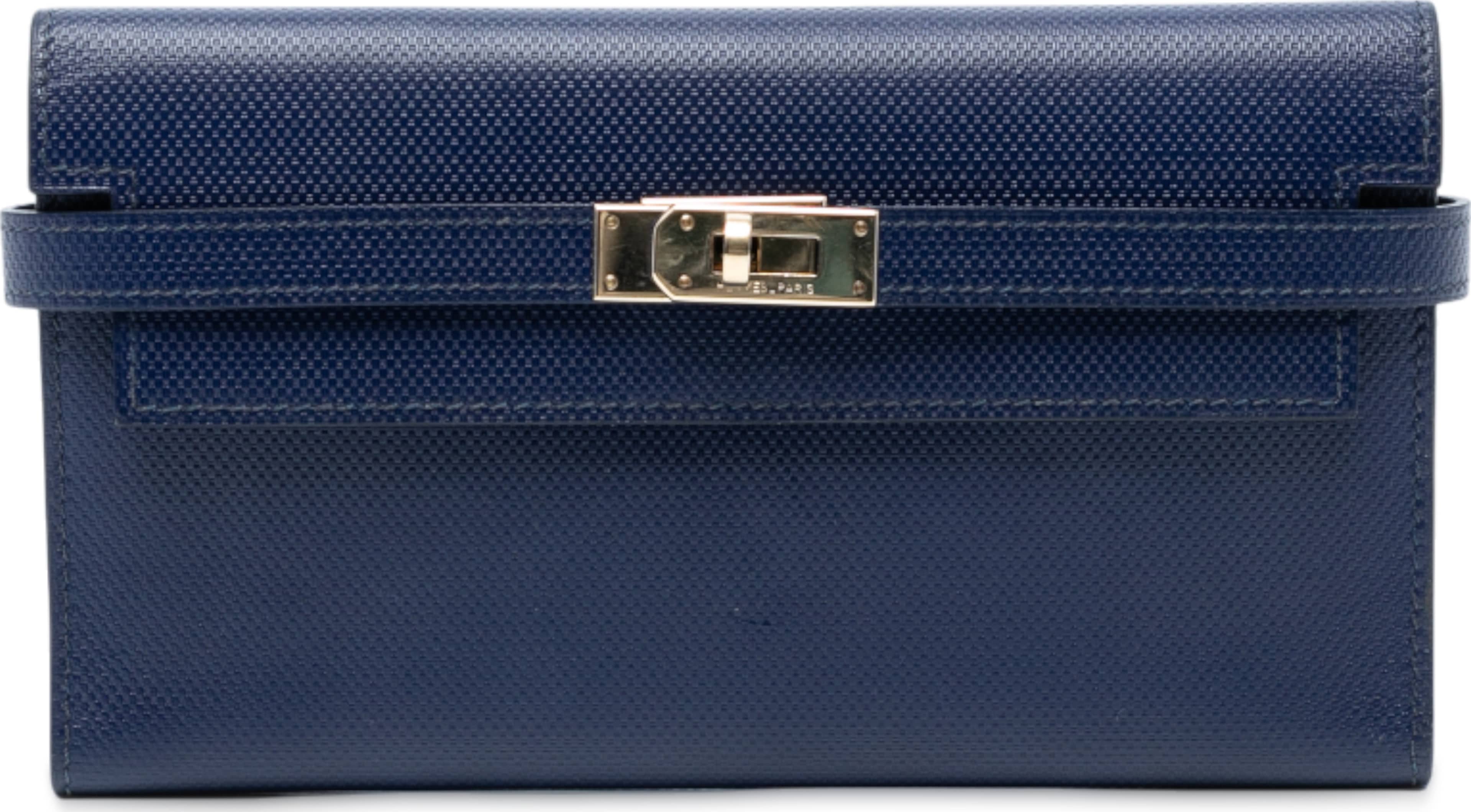 Hermès Grain D’h Leather Kelly Longue Wallet, från Luxclusif, i färgen dark blue. Klicka för att öppna bilden i stort format