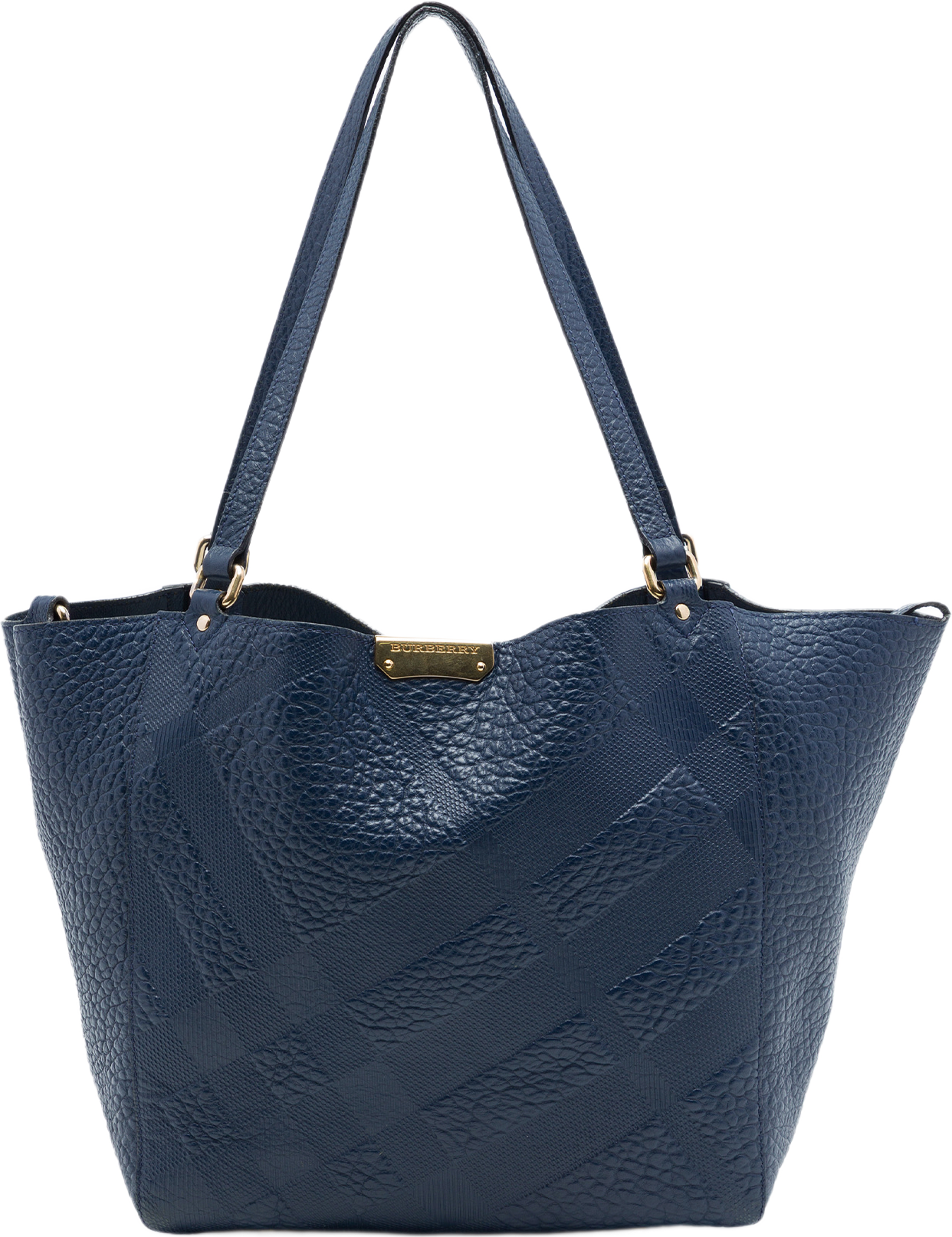 Burberry Small Elephant Embossed Calfskin Check Canterbury Tote, från Luxclusif, i färgen blå. Klicka för att öppna bilden i stort format