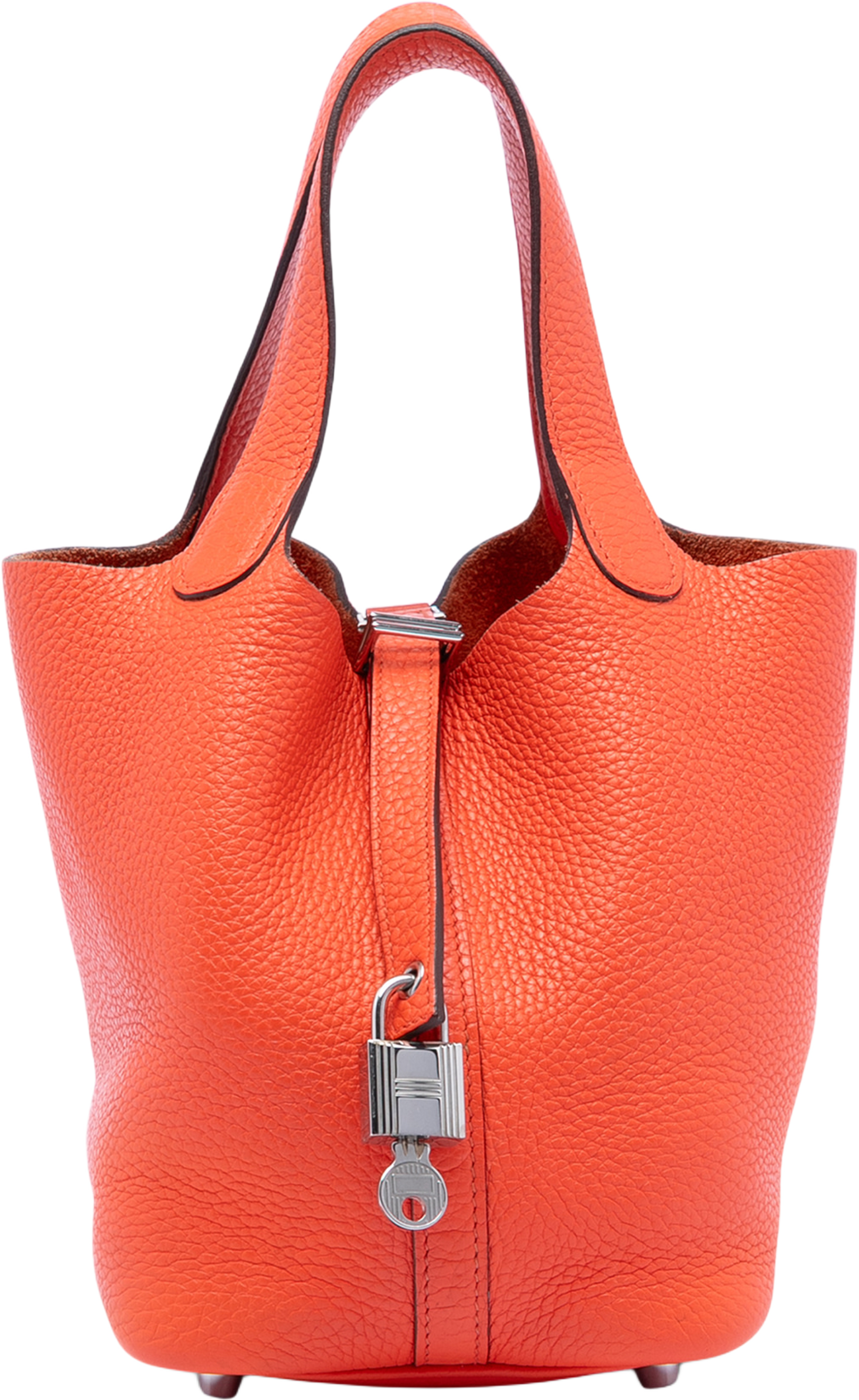 Hermès Clemence Picotin Lock 18, från Luxclusif, i färgen dark orange. Klicka för att öppna bilden i stort format