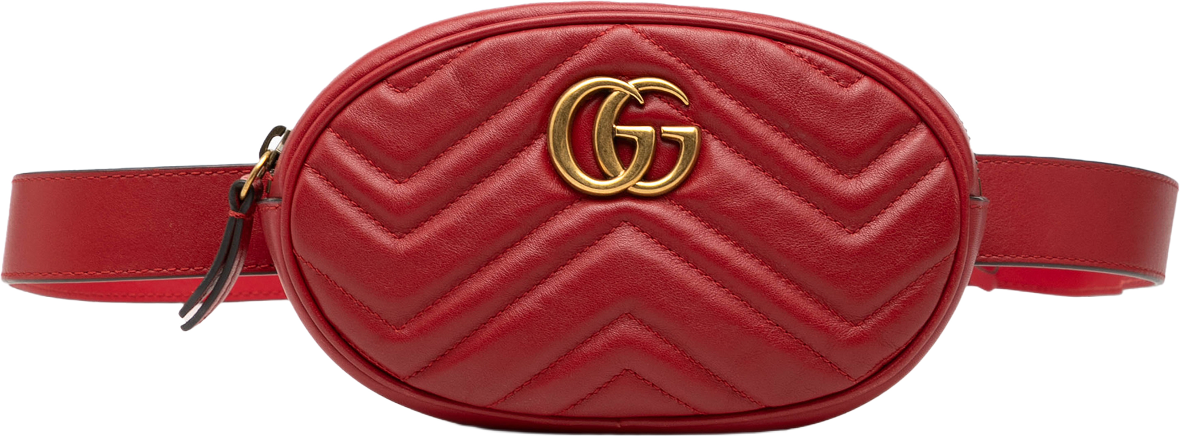 Gucci Gg Marmont Matelasse Leather Belt Bag, från Luxclusif, i färgen red. Klicka för att öppna bilden i stort format