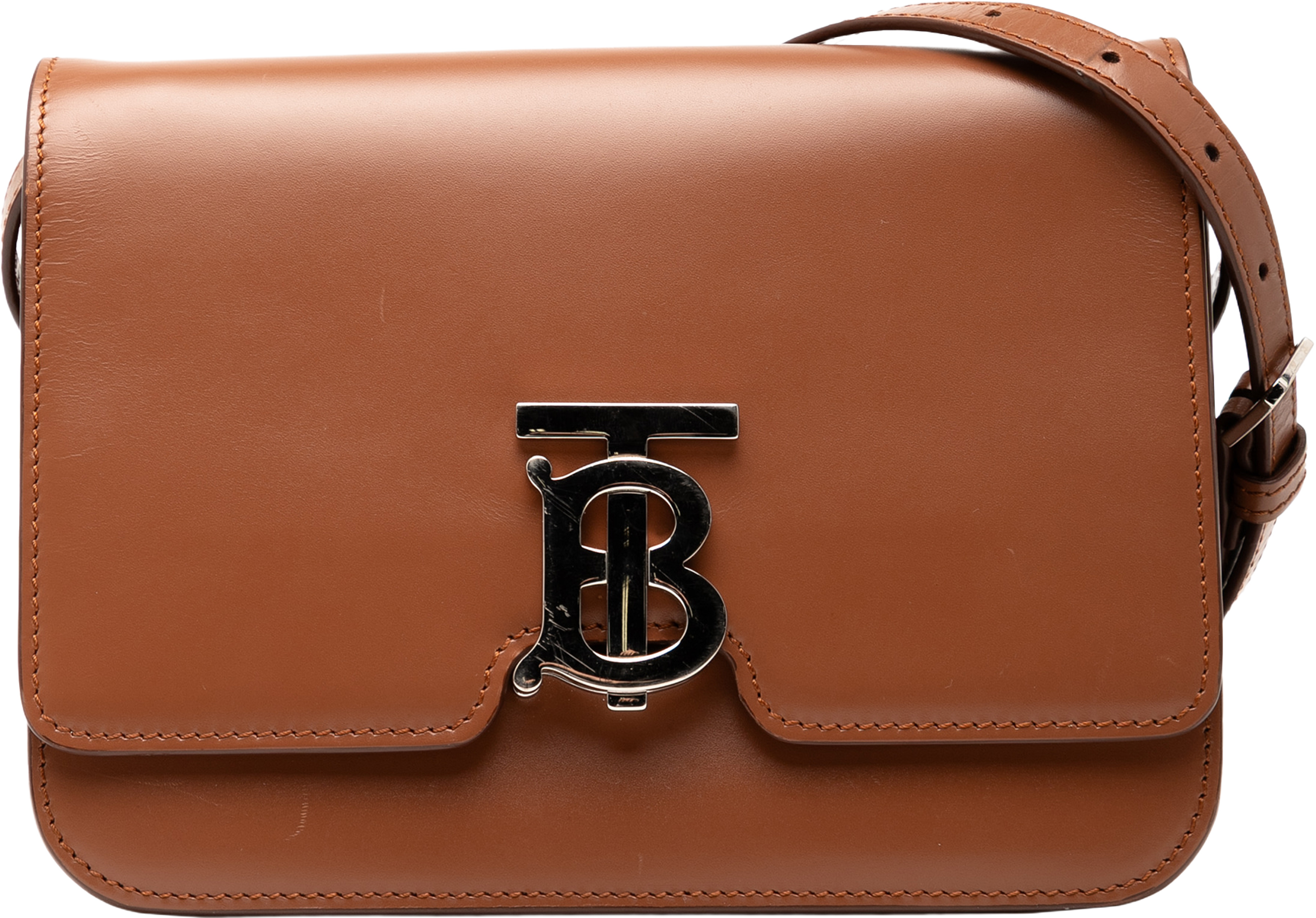 Burberry Small Smooth Calfskin Tb Crossbody, från Luxclusif, i färgen brown. Klicka för att öppna bilden i stort format