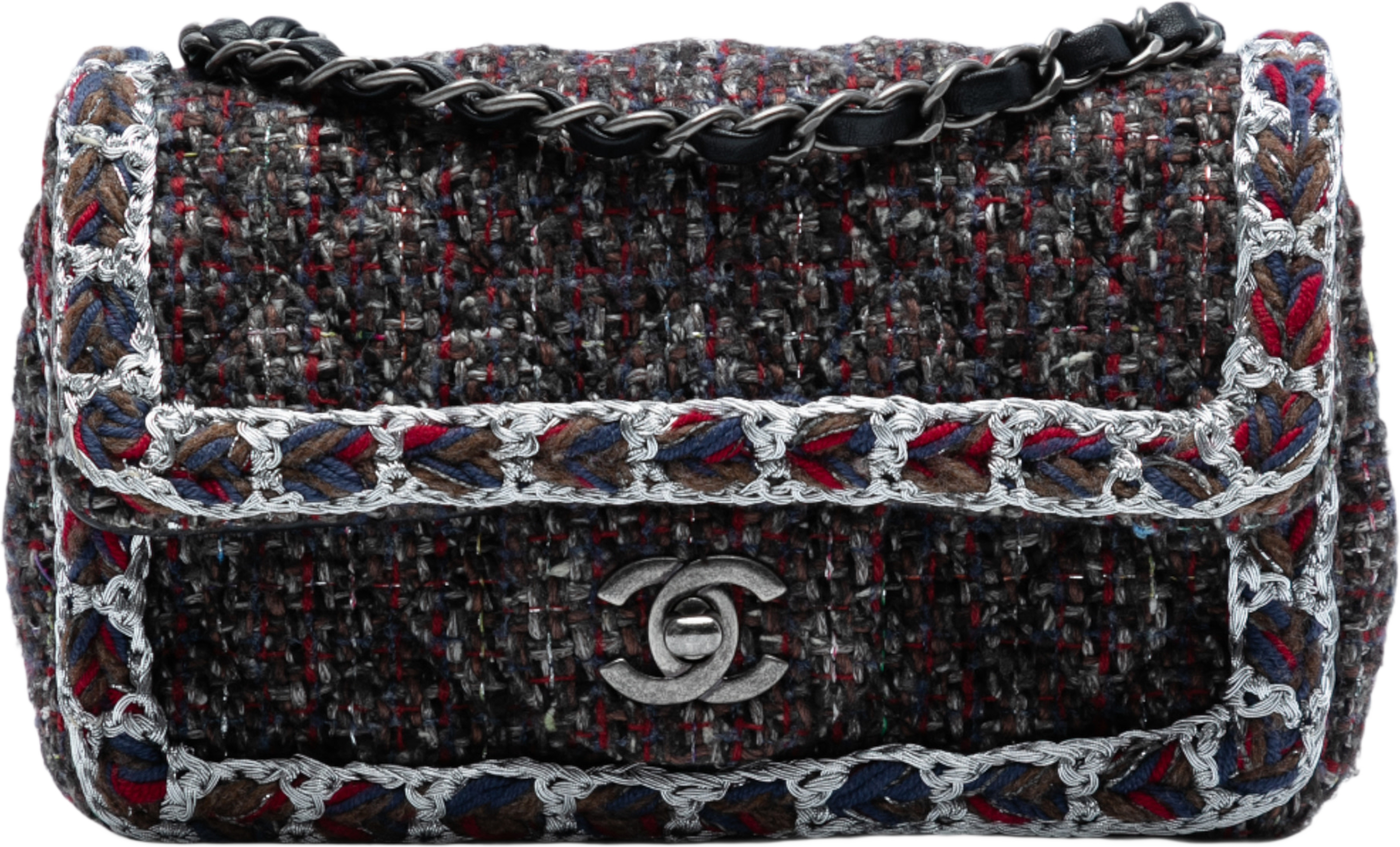 Chanel Mini Rectangular Classic Tweed Braided Single Flap, från Luxclusif, i färgen svart. Klicka för att öppna bilden i stort format
