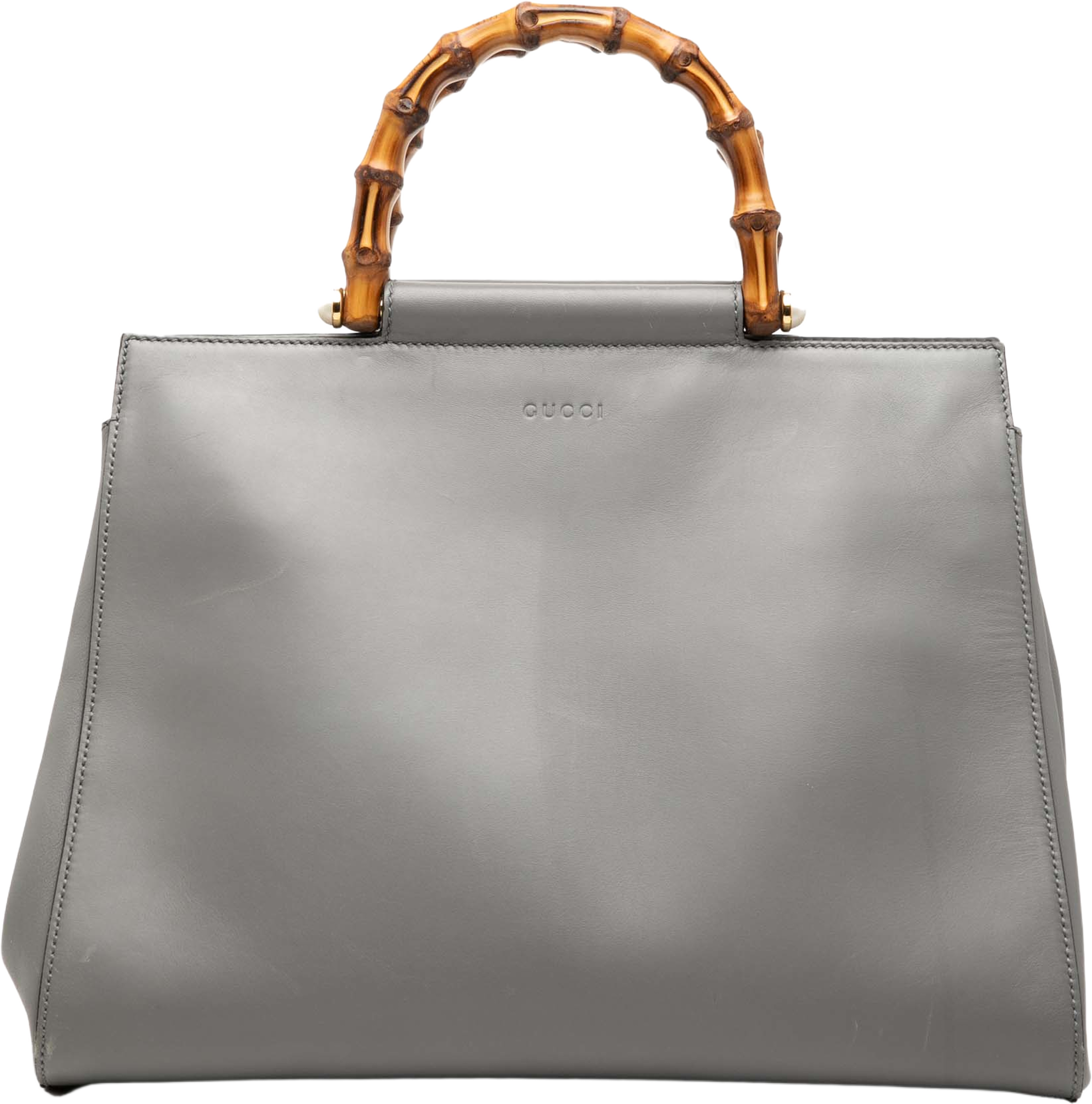 Gucci Medium Leather Bamboo Nymphaea Satchel, från Luxclusif, i färgen gray. Klicka för att öppna bilden i stort format