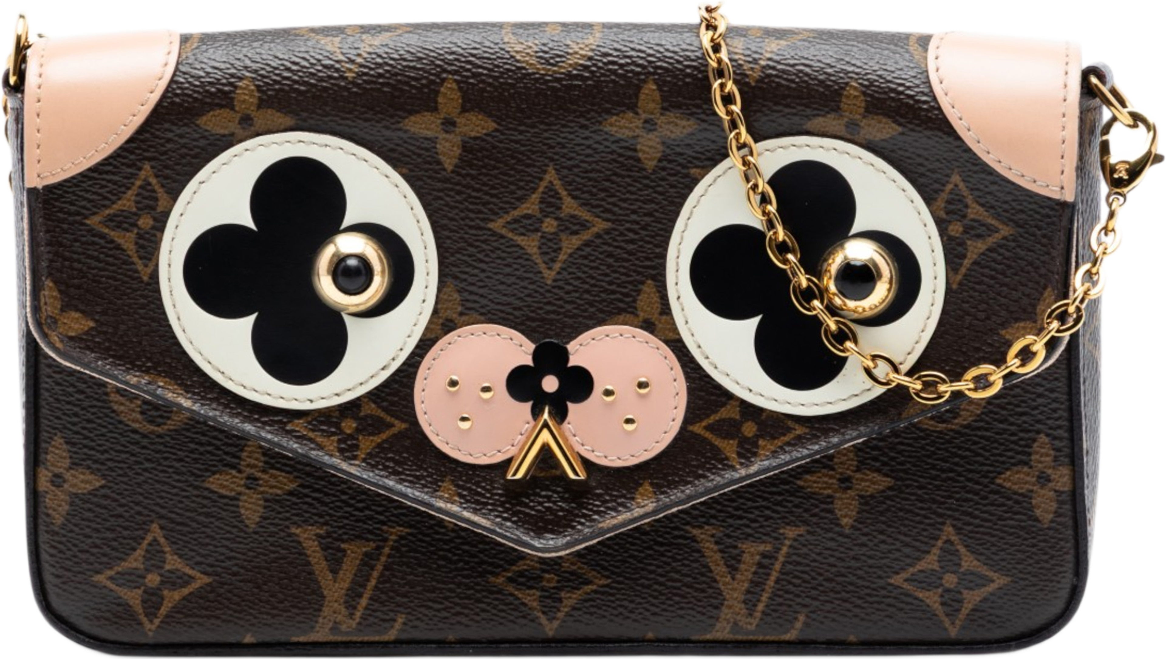 Louis Vuitton Monogram Pochette Felicie Valentine Dog, från Luxclusif, i färgen brown. Klicka för att öppna bilden i stort format