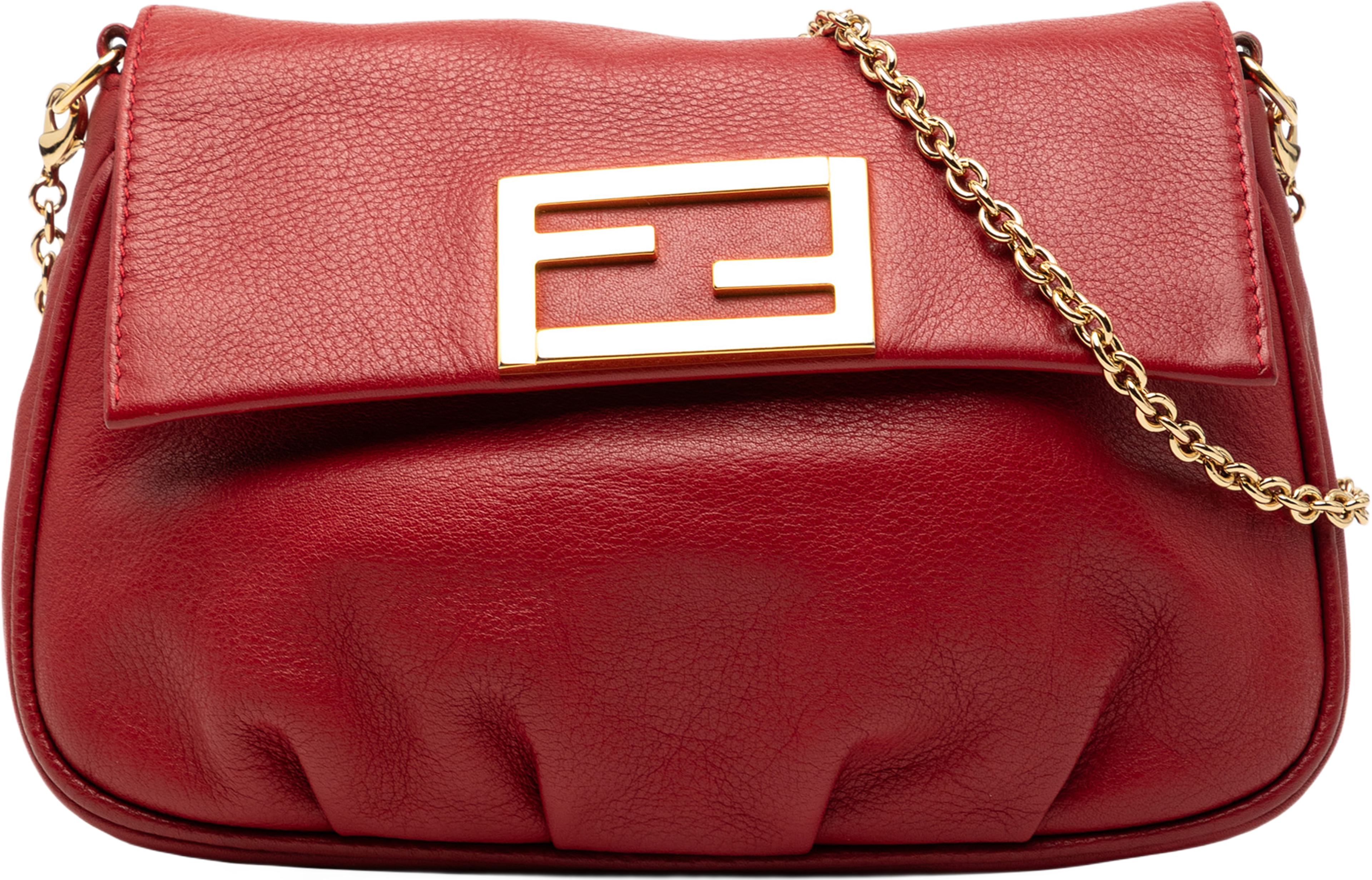 Fendi Leather Fendista Pochette Crossbody, från Luxclusif, i färgen red. Klicka för att öppna bilden i stort format