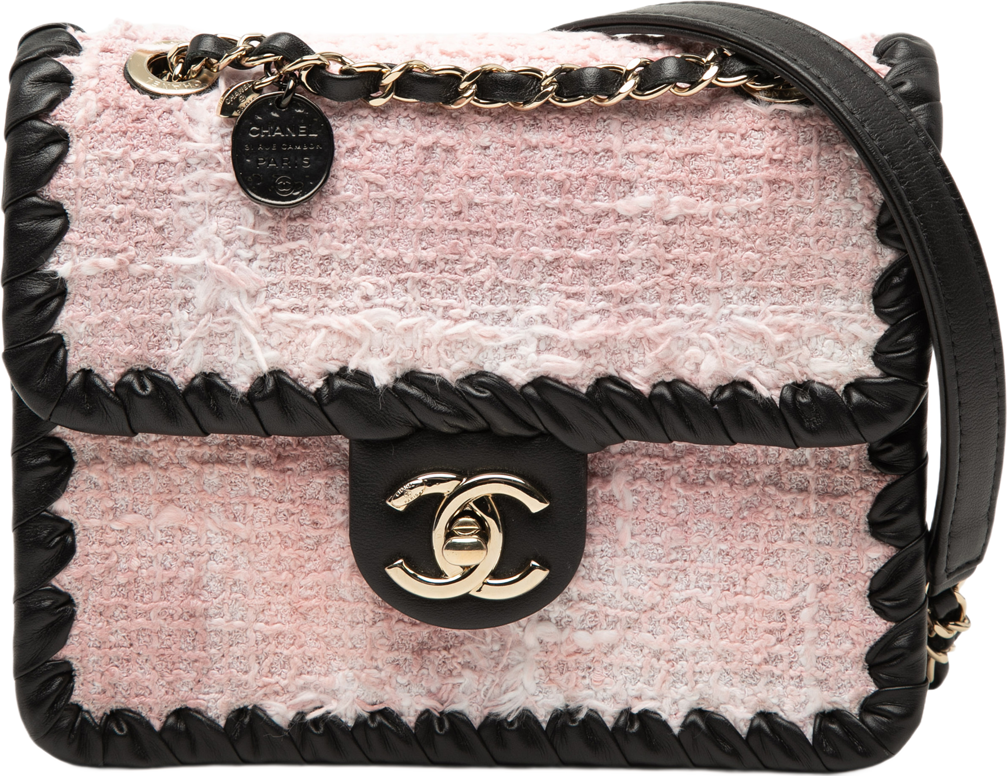 Chanel Mini Calfskin Braided Quilted Tweed My Own Frame Flap, från Luxclusif, i färgen svart. Klicka för att öppna bilden i stort format