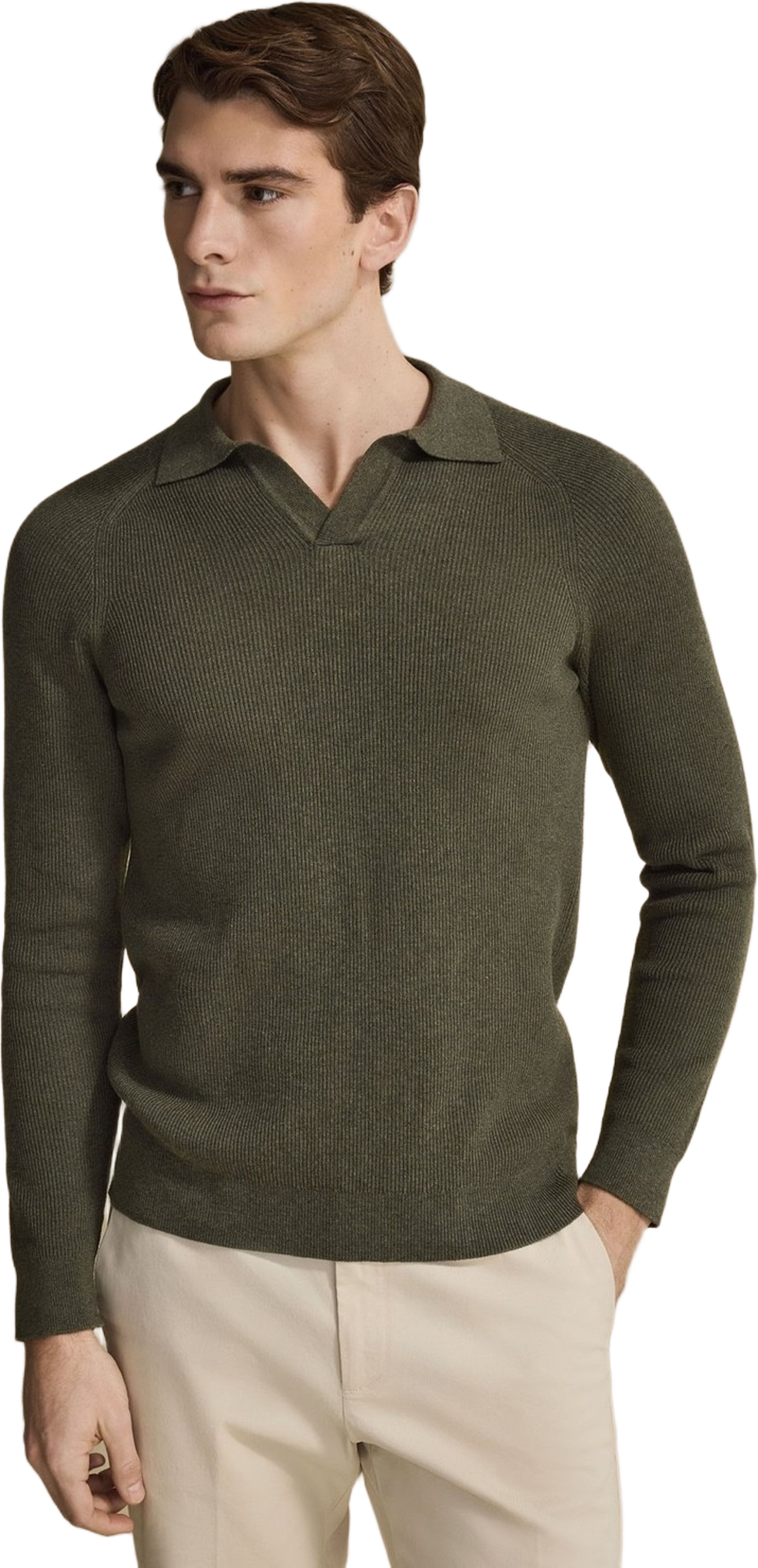 Cotton Rib Knitted Ls Polo Sweater (sandro), från John Henric, i färgen green. Klicka för att öppna bilden i stort format