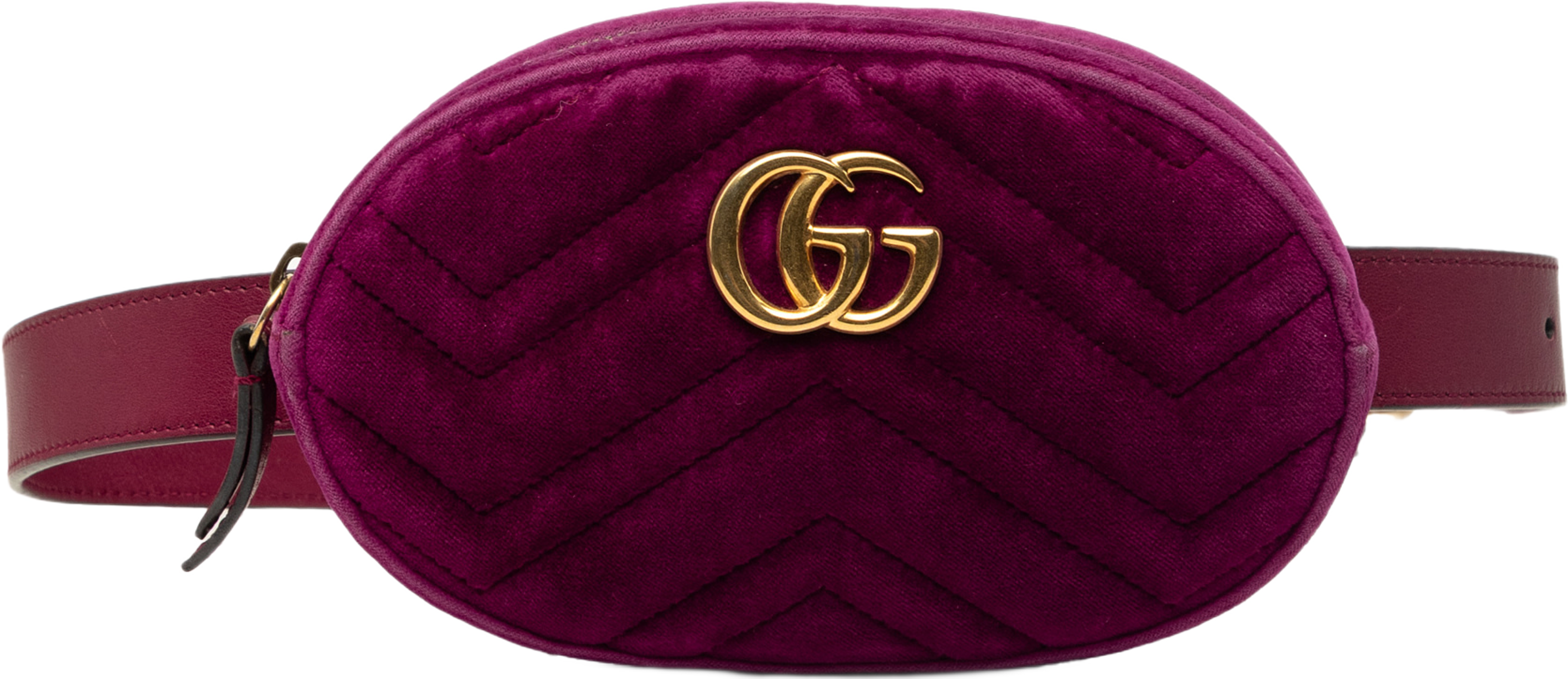 Gucci Gg Marmont Matelasse Velvet Belt Bag, från Luxclusif, i färgen purpur. Klicka för att öppna bilden i stort format