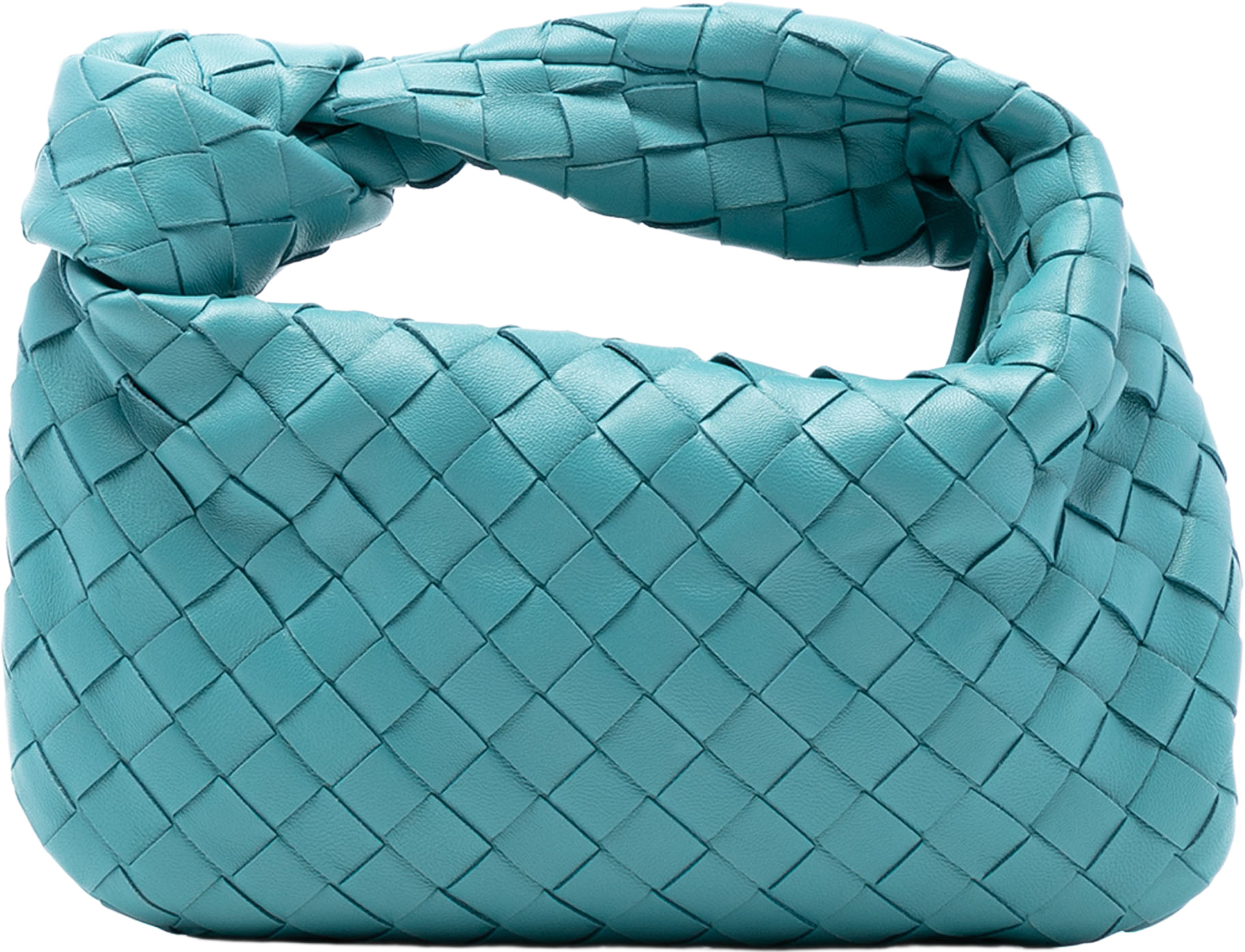 Bottega Veneta Mini Nappa Intrecciato Jodie, från Luxclusif, i färgen turquoise. Klicka för att öppna bilden i stort format