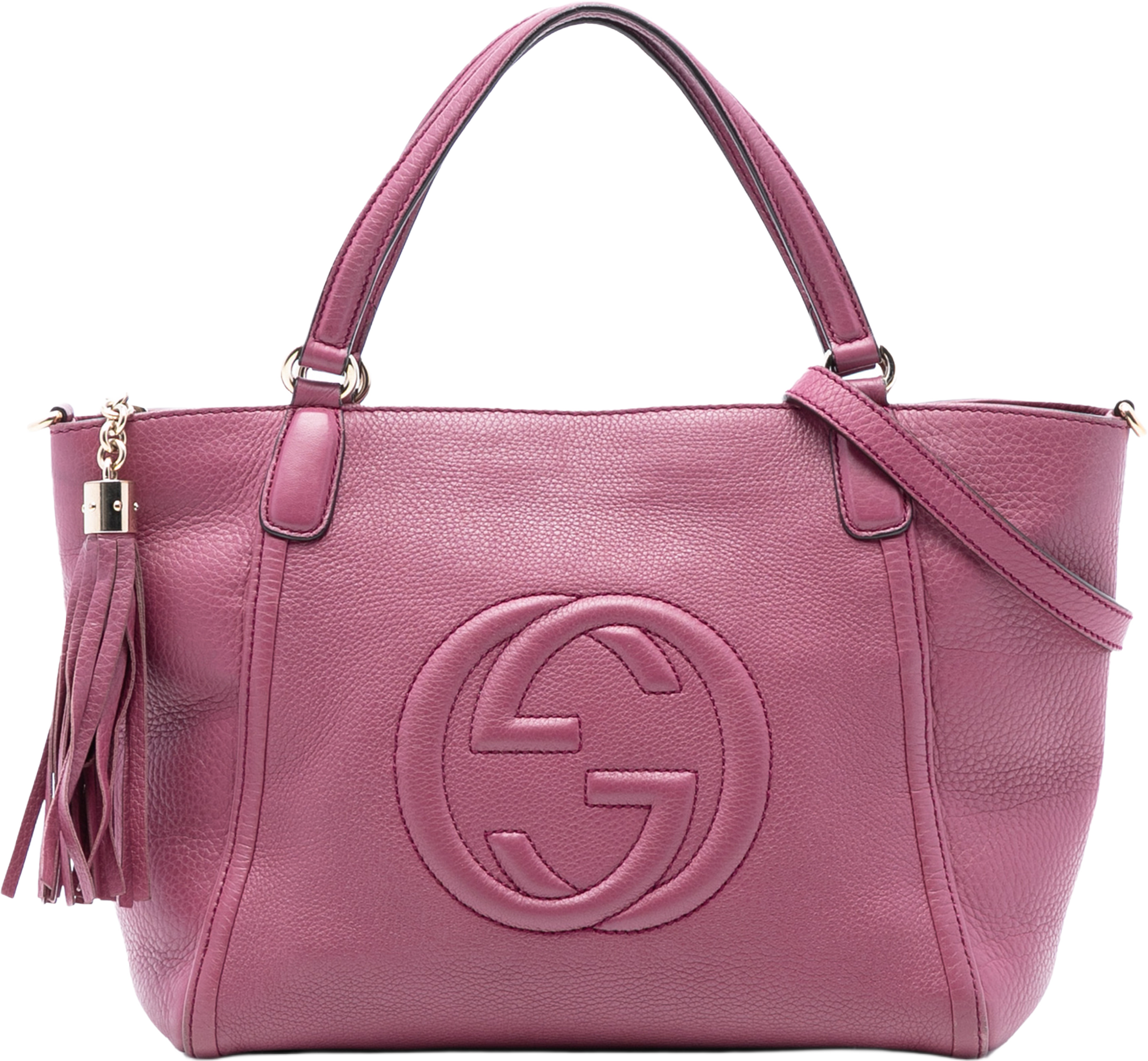 Gucci Small Pebbled Leather Soho Cellarius Satchel, från Luxclusif, i färgen purple. Klicka för att öppna bilden i stort format