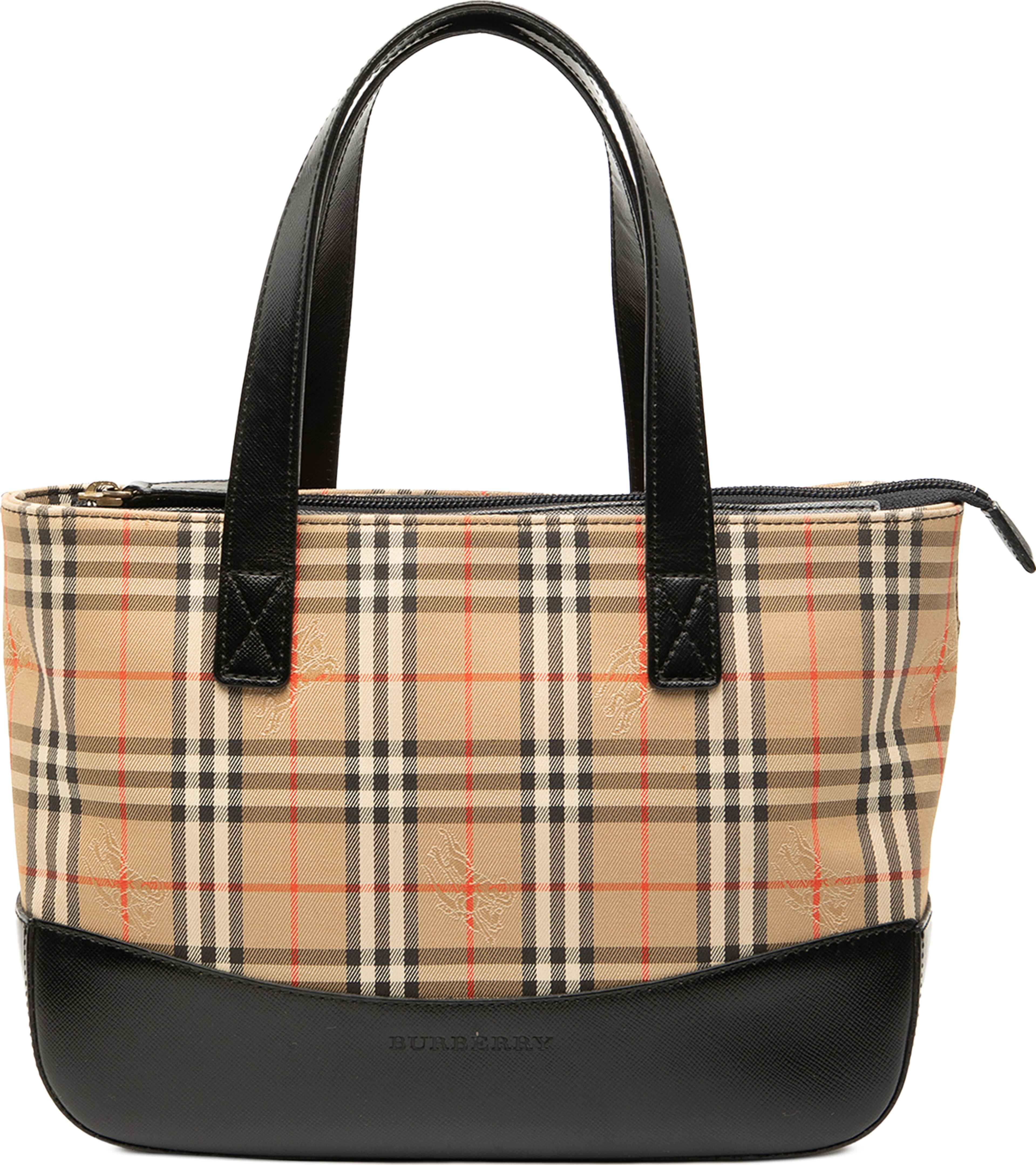 Burberry Haymarket Check Canvas Handbag, från Luxclusif, i färgen beige. Klicka för att öppna bilden i stort format