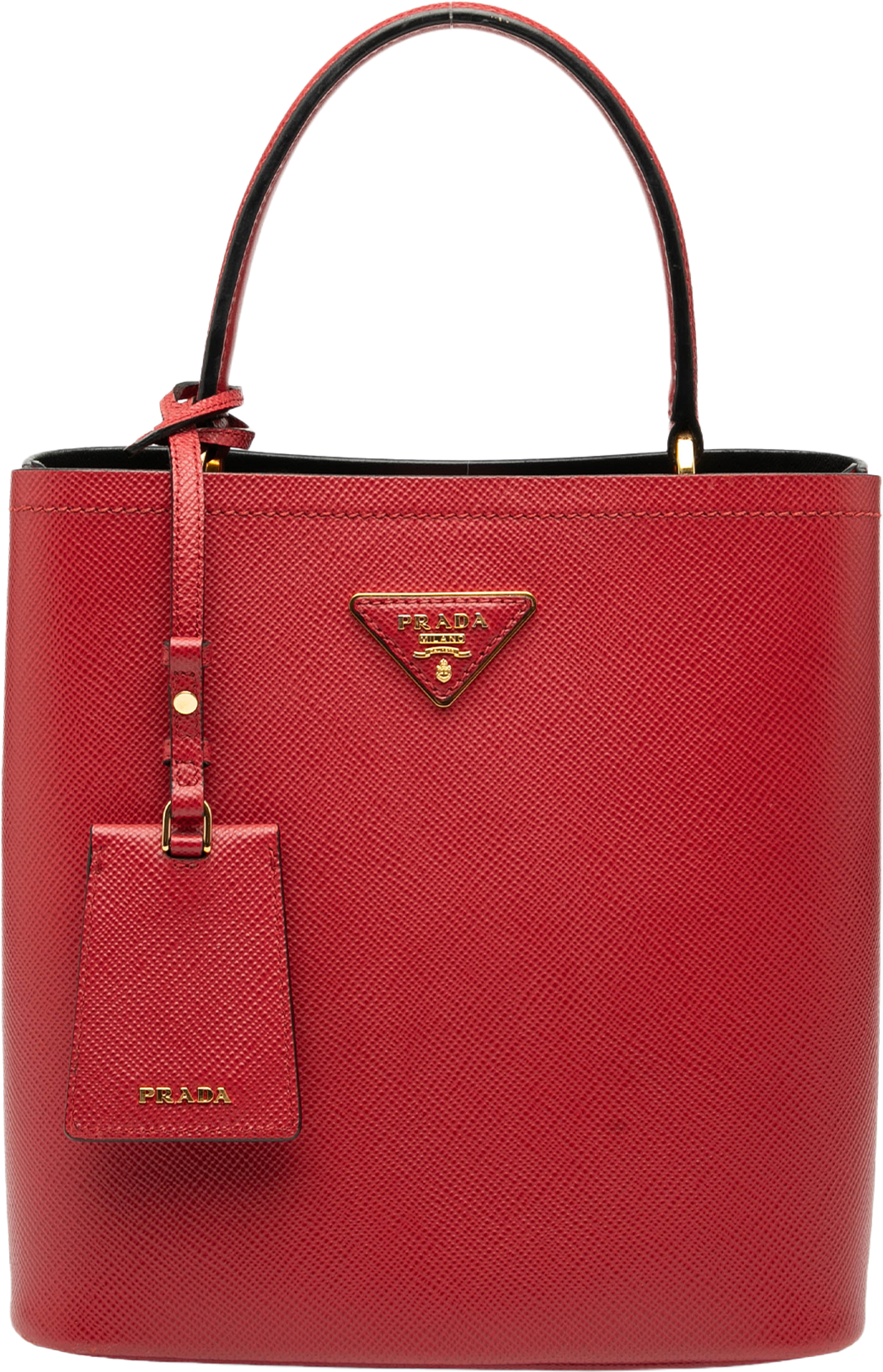 Prada Medium Saffiano Cuir Panier Satchel, från Luxclusif, i färgen red. Klicka för att öppna bilden i stort format