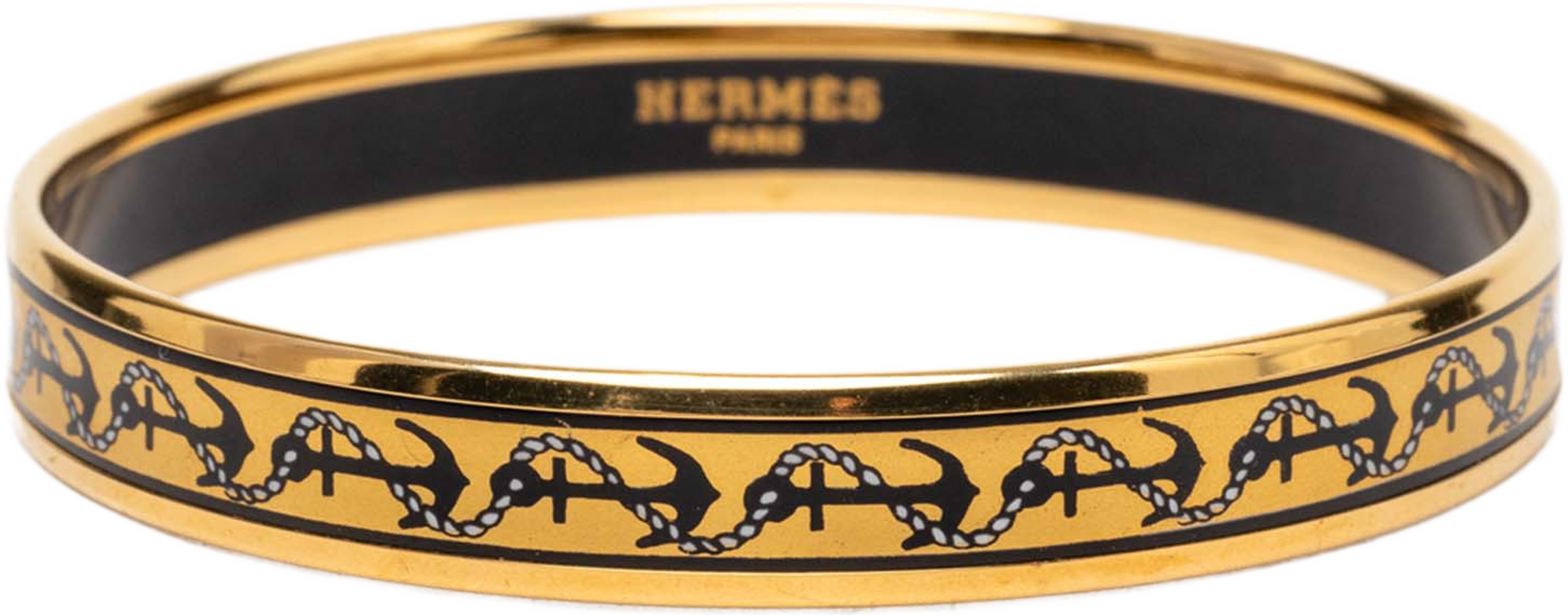 Hermès Narrow Anchor And Rope Enamel Bangle 65, från Luxclusif, i färgen yellow. Klicka för att öppna bilden i stort format