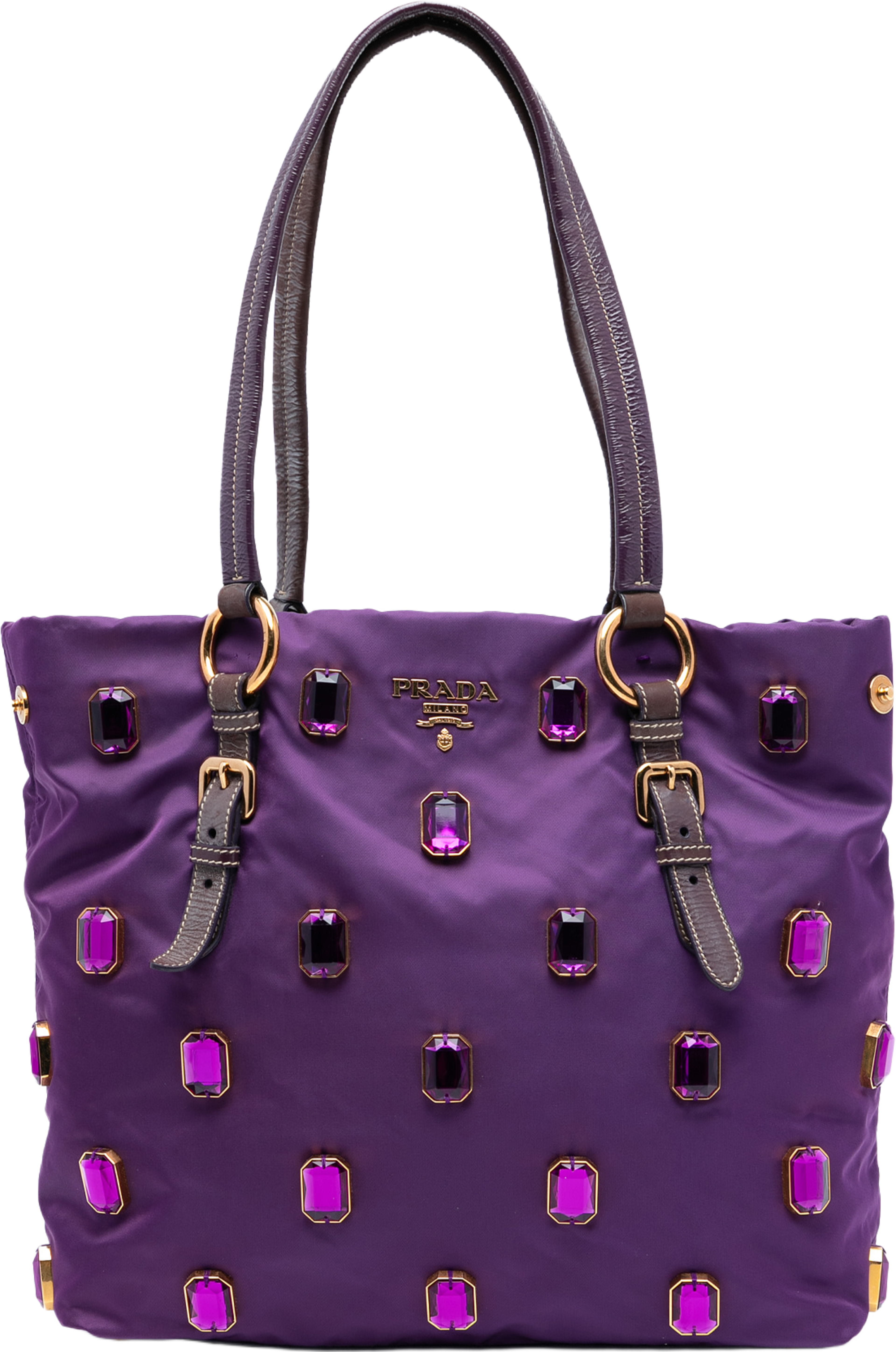 Prada Tessuto Pietre Jeweled Tote, från Luxclusif, i färgen purple. Klicka för att öppna bilden i stort format