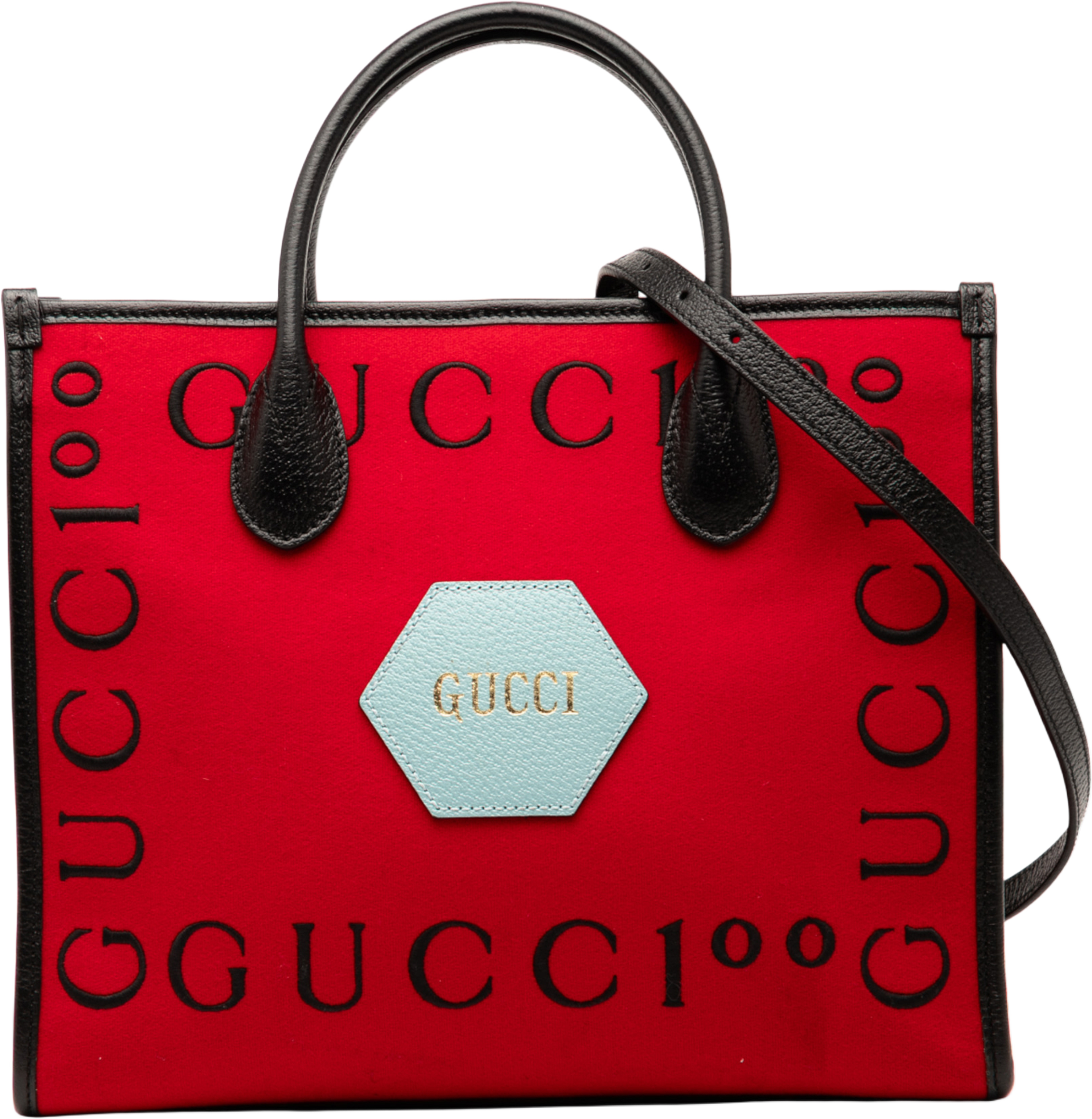 Gucci Felt 100 Centennial Satchel, från Luxclusif, i färgen red. Klicka för att öppna bilden i stort format