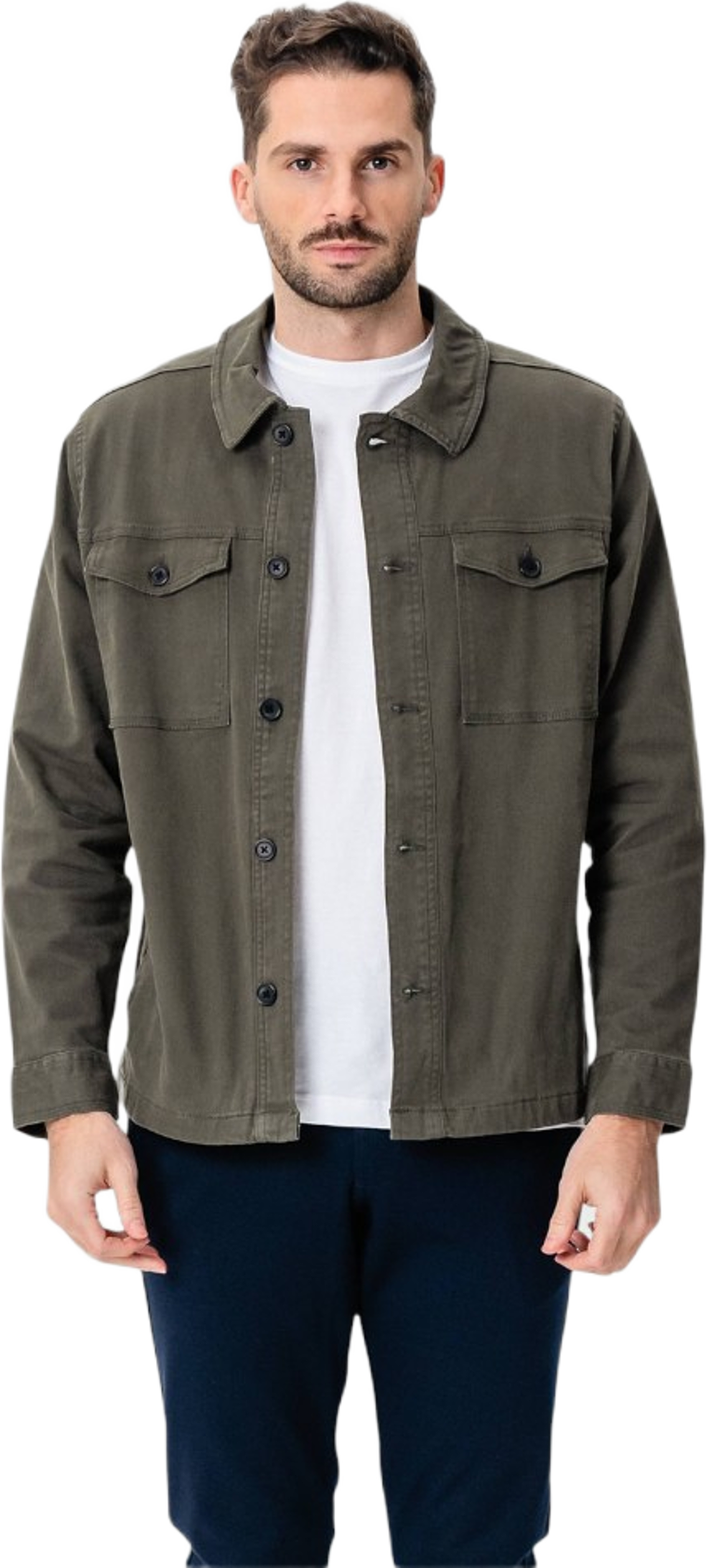 Twill Overshirt, från TeeShoppen, i färgen mörk oliv. Klicka för att öppna bilden i stort format