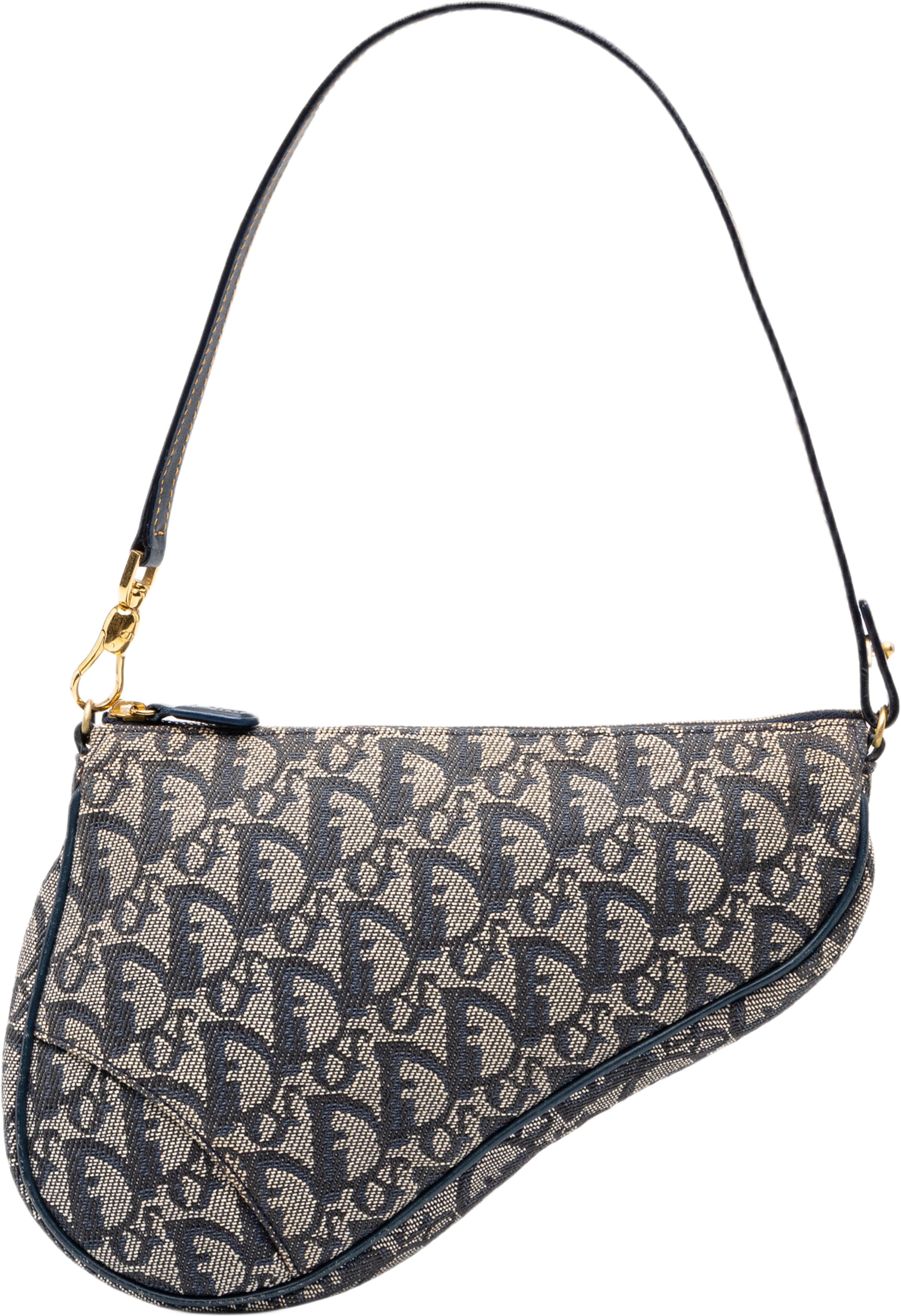Dior Mini Diorissimo Canvas Saddle Pochette, från Luxclusif, i färgen blå. Klicka för att öppna bilden i stort format