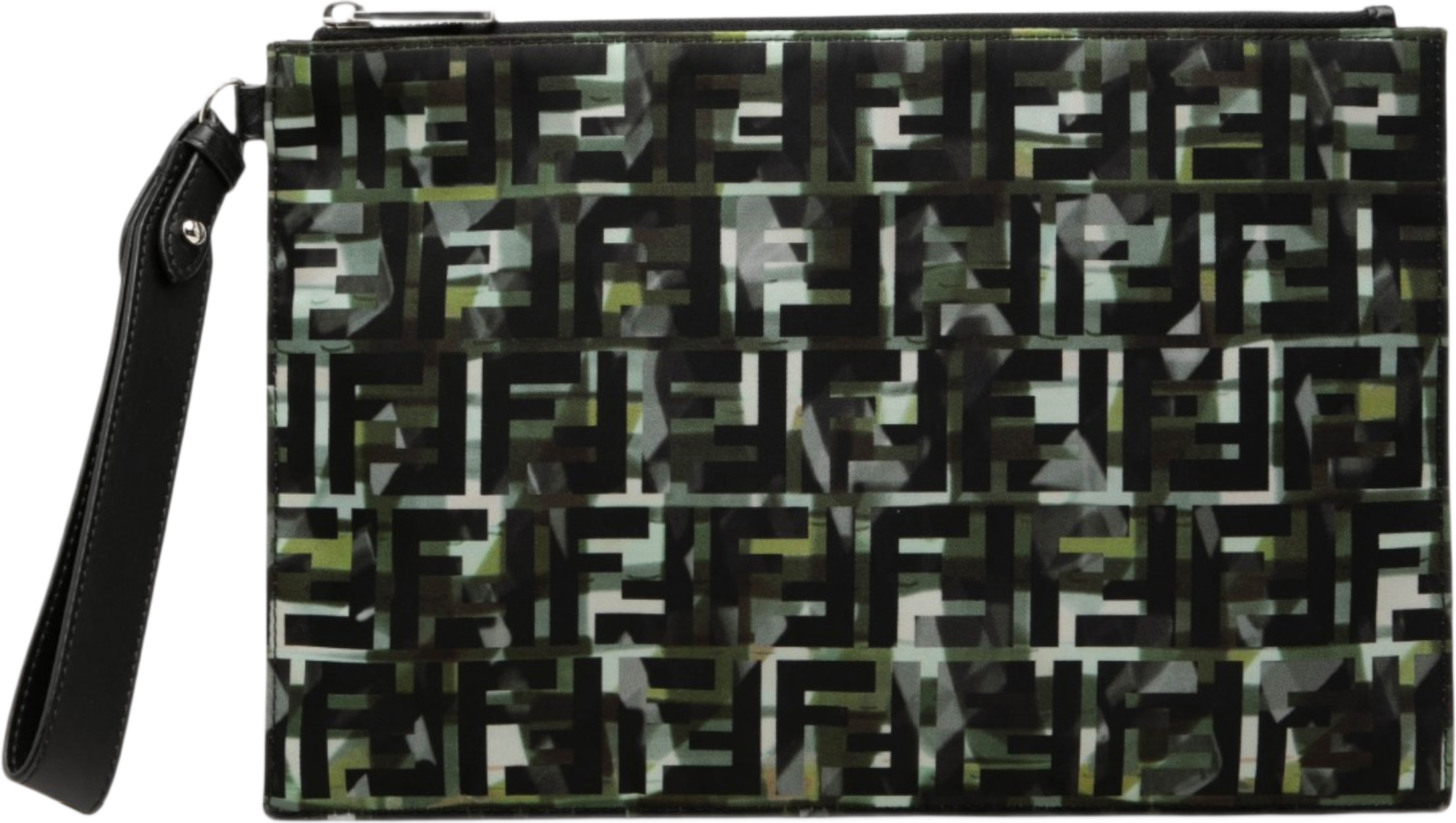 Fendi Ff 1974 Nylon Camouflage Wristlet Pouch, från Luxclusif, i färgen svart. Klicka för att öppna bilden i stort format