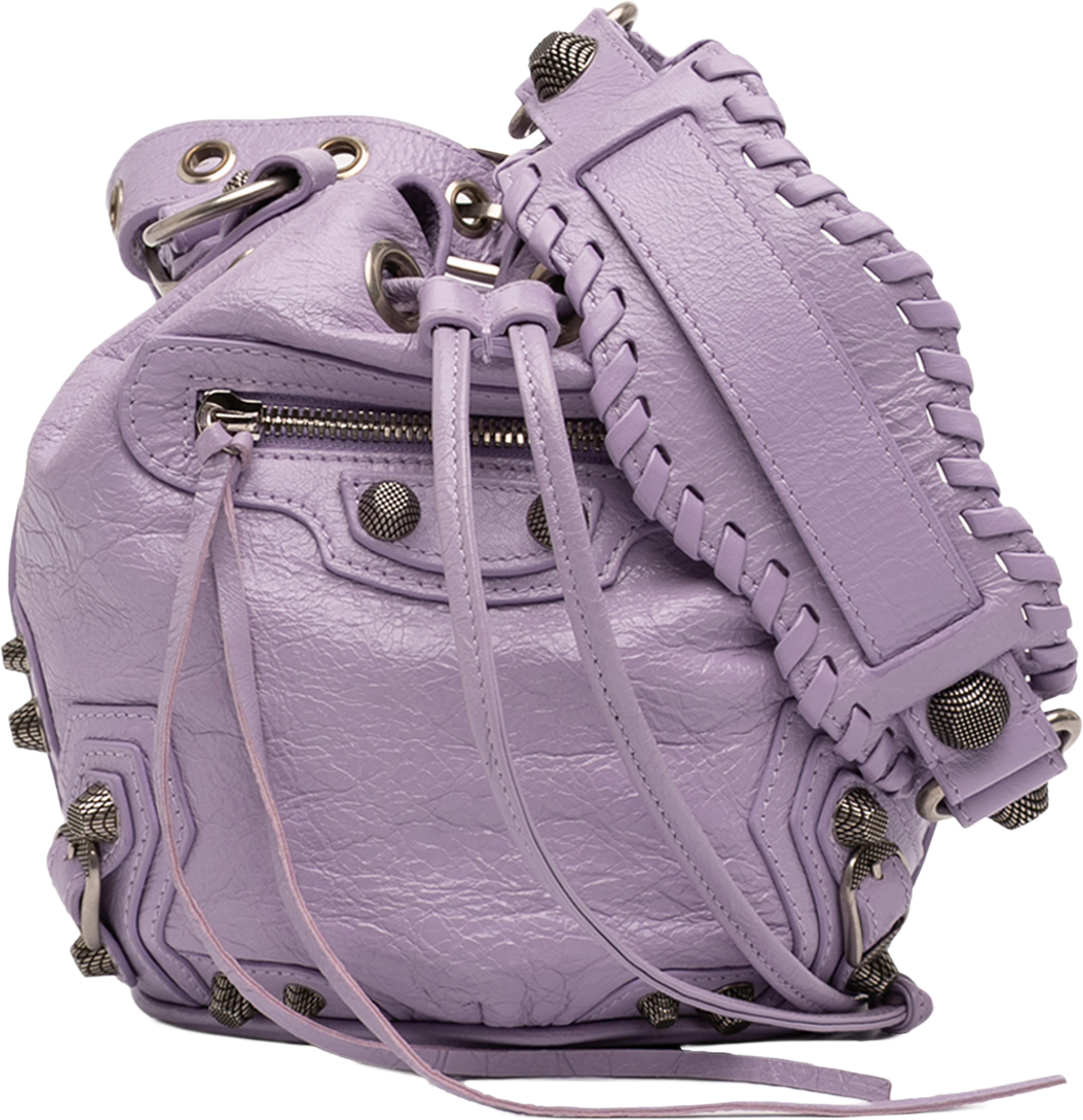 Balenciaga Lambskin Le Cagole Bucket Bag Xs, från Luxclusif, i färgen purpur. Klicka för att öppna bilden i stort format