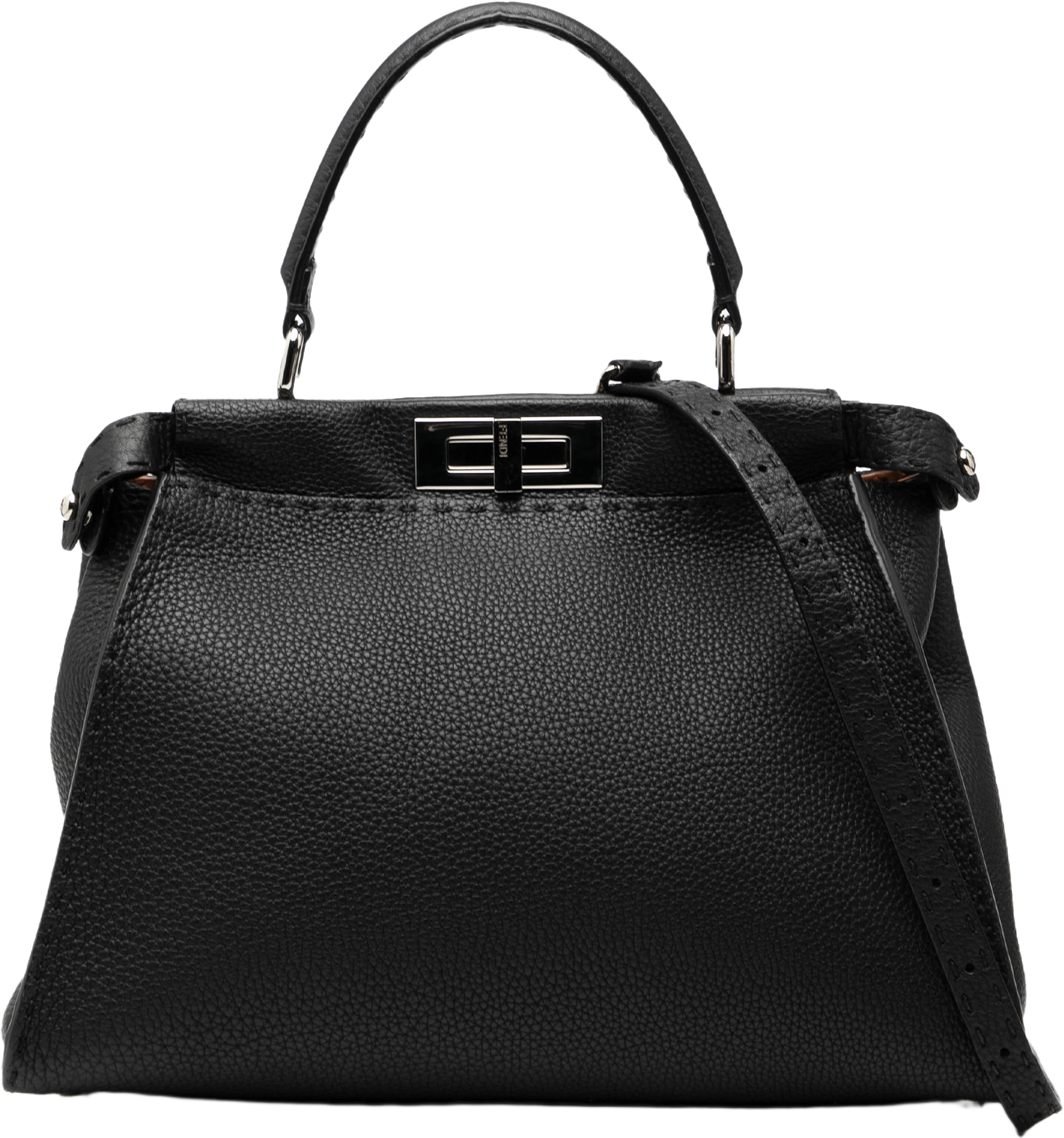 Fendi Medium Leather Peekaboo Selleria Satchel, från Luxclusif, i färgen black. Klicka för att öppna bilden i stort format